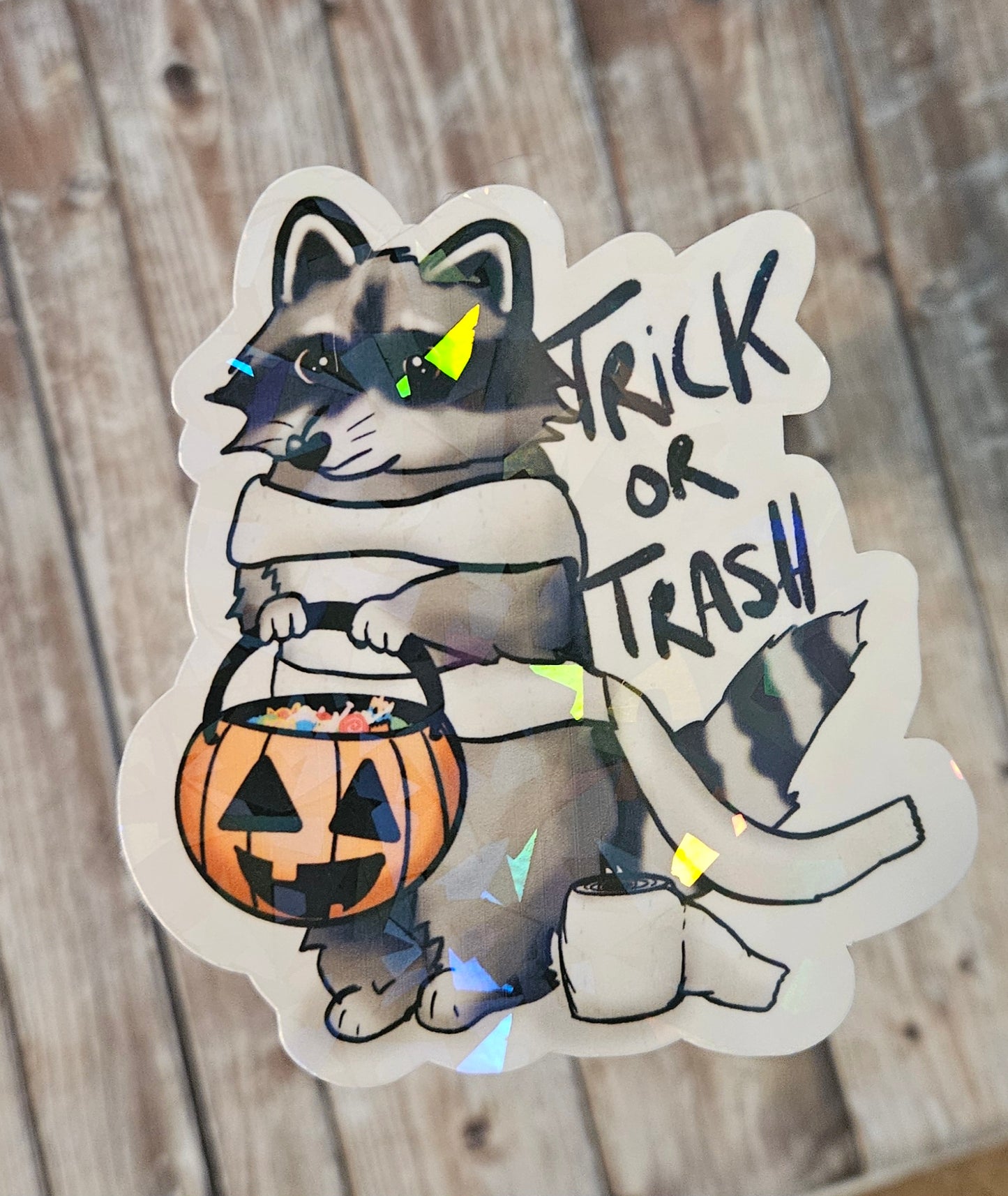 Trick or trash racoon sticker