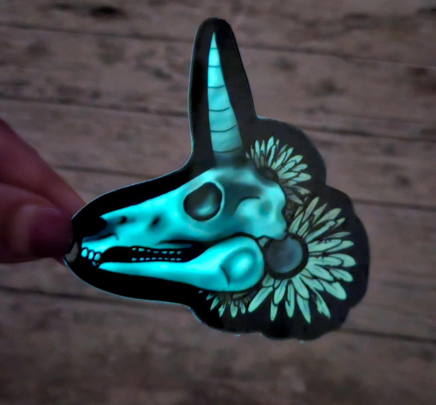 Glow in the dark unicorn skull sticker