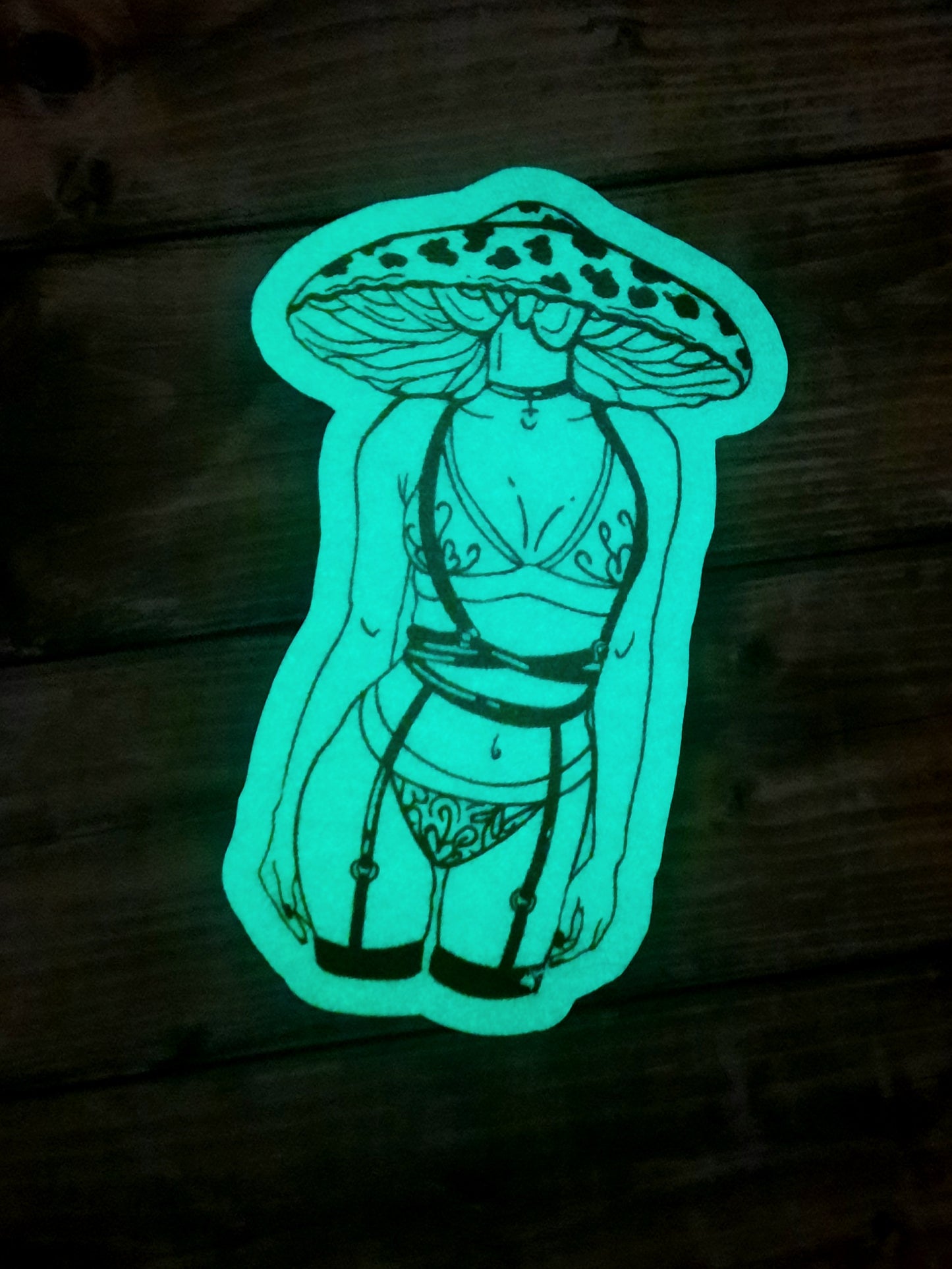 Glow in the dark Mushroom head lady sticker