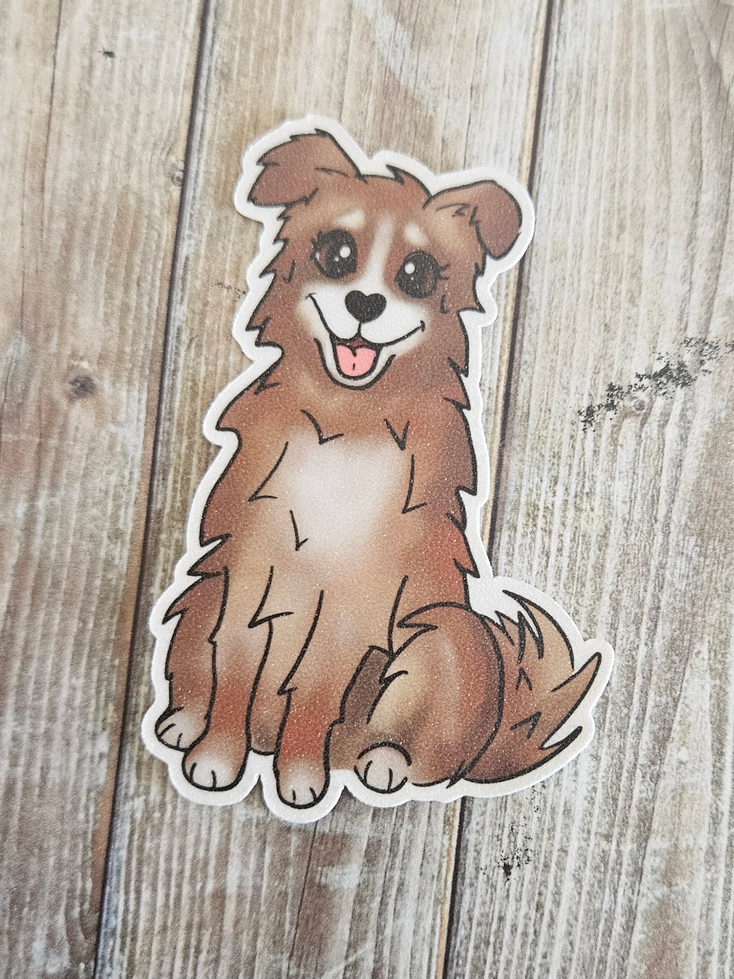 Adorable brown Australian Shepard dog sticker for water bottle, Aussie dog sticker for laptop