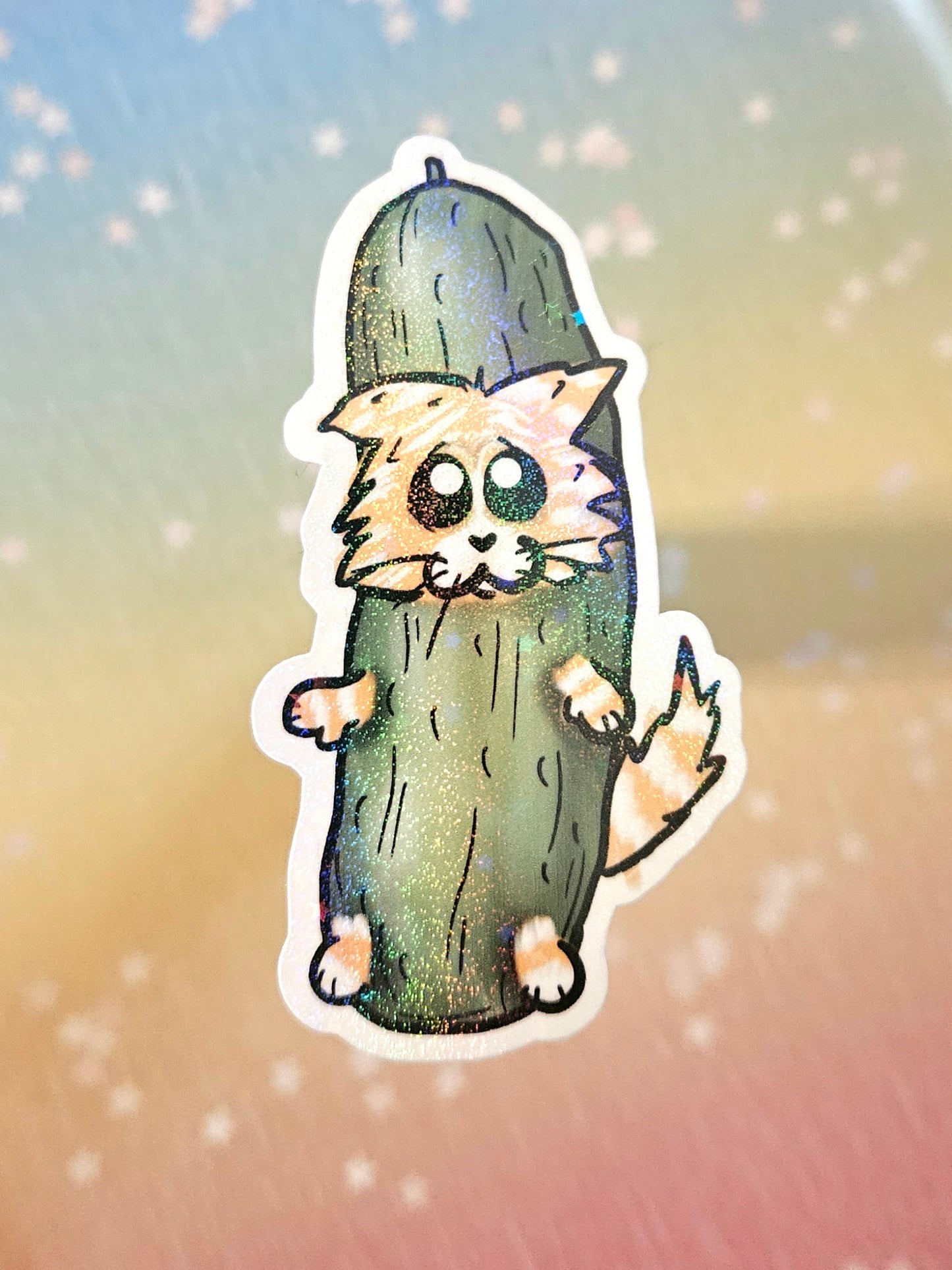 Sad lil pickle cat sticker for water bottle