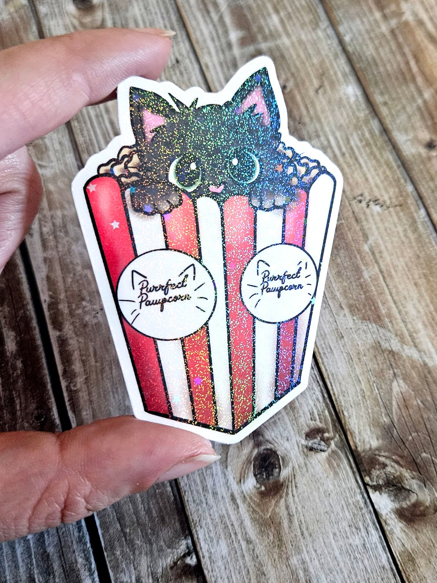 Cute popcorn kitty sticker for water bottle