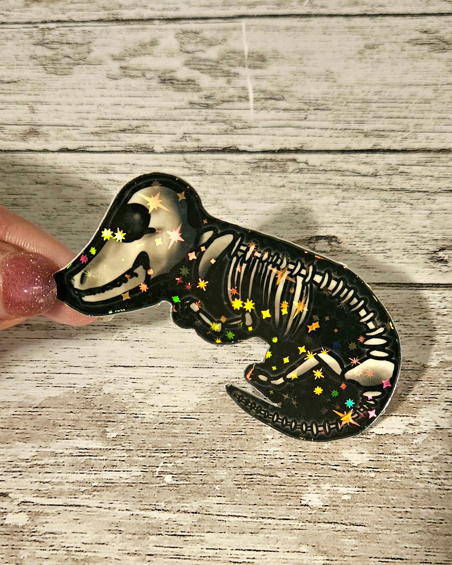 Glow in the dark dachsund skeleton sticker
