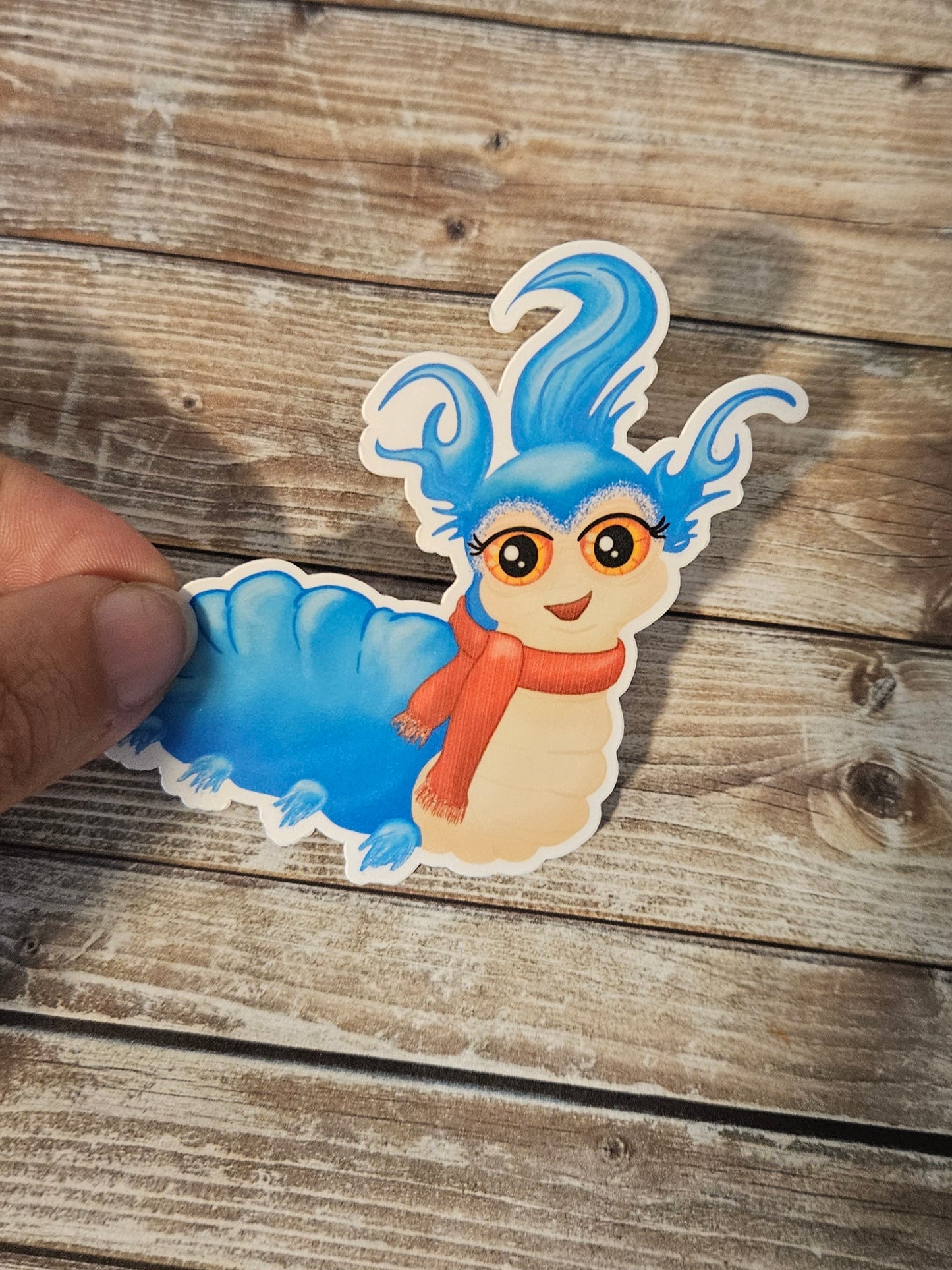 Blue worm sticker, nostalgia sticker for water bottle