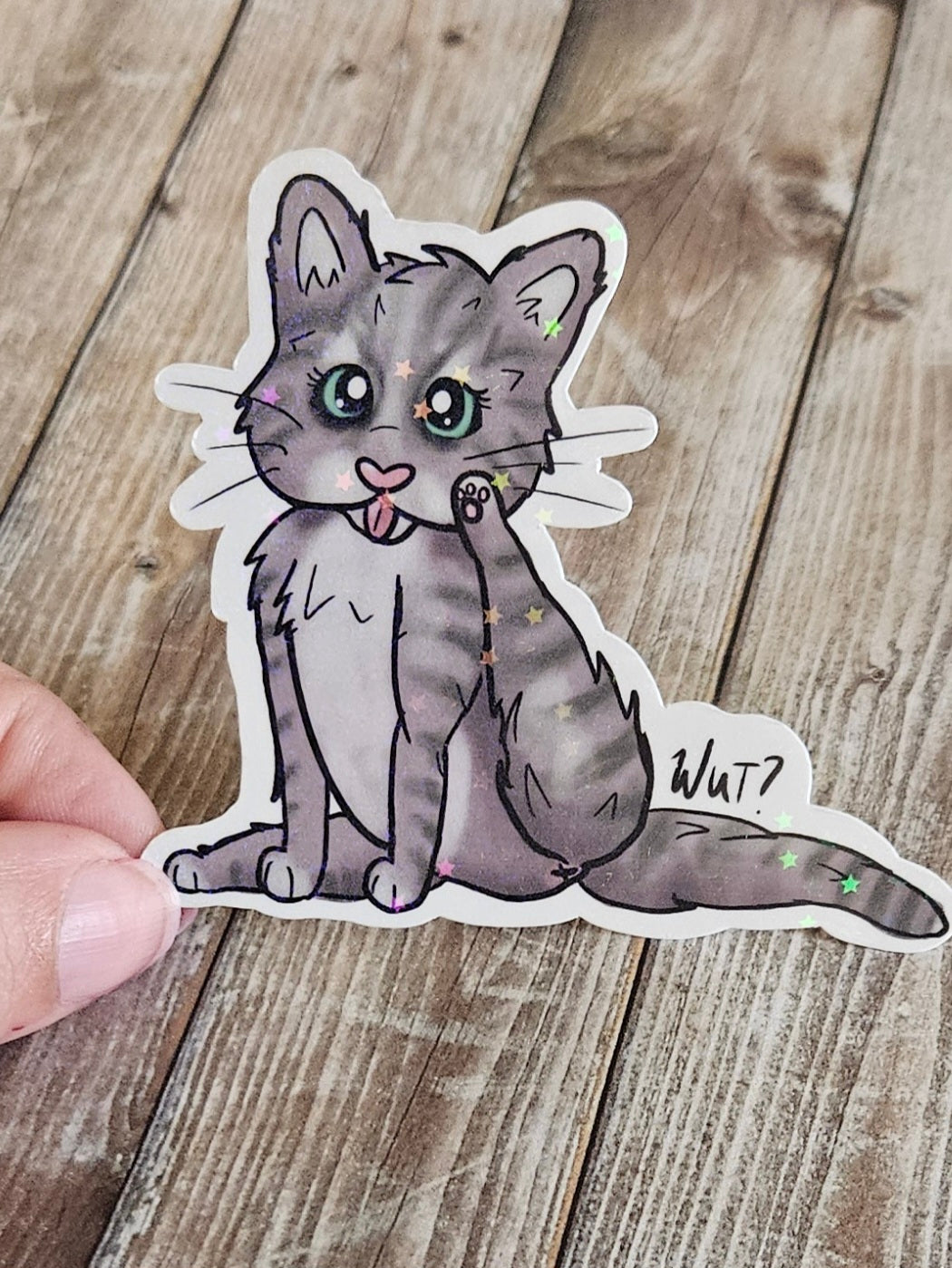 Silly Gray tabby caught licking it's butt sticker for water bottle