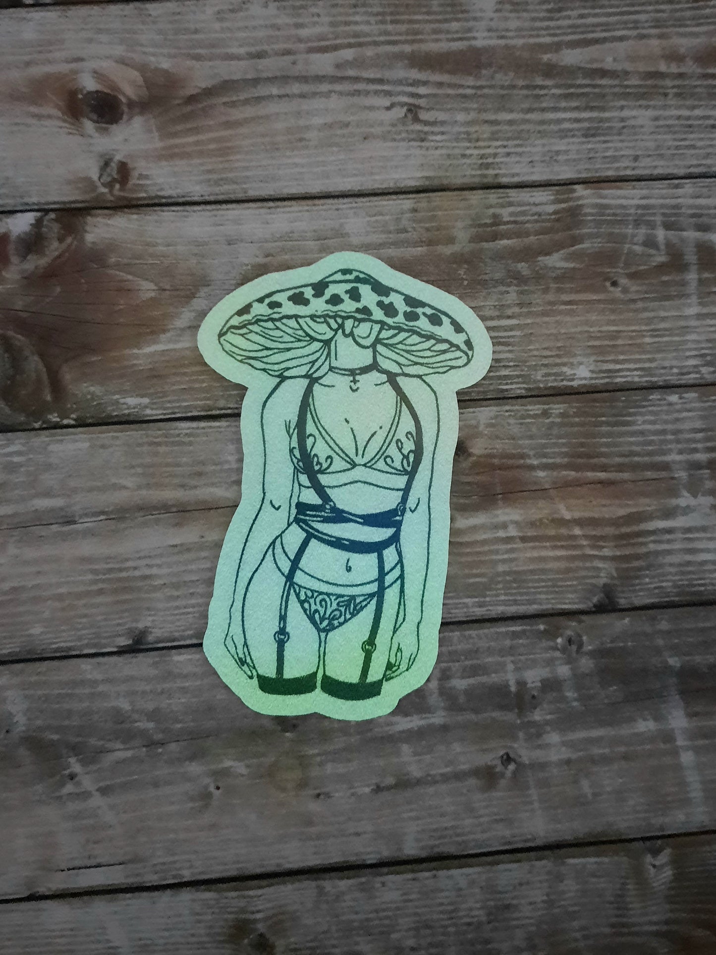 Glow in the dark Mushroom head lady sticker