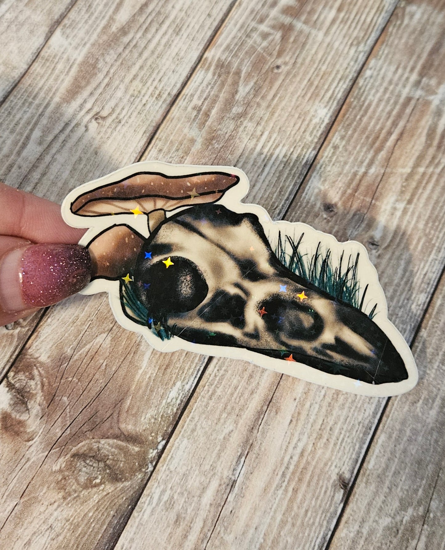 Glow in the dark raven skull sticker