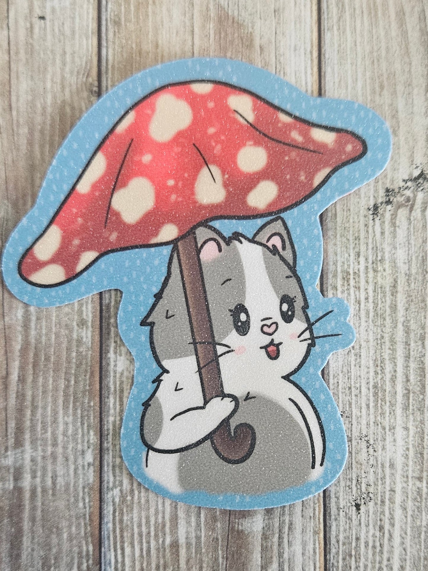Cute mushroom umbrella kitty sticker for water bottle