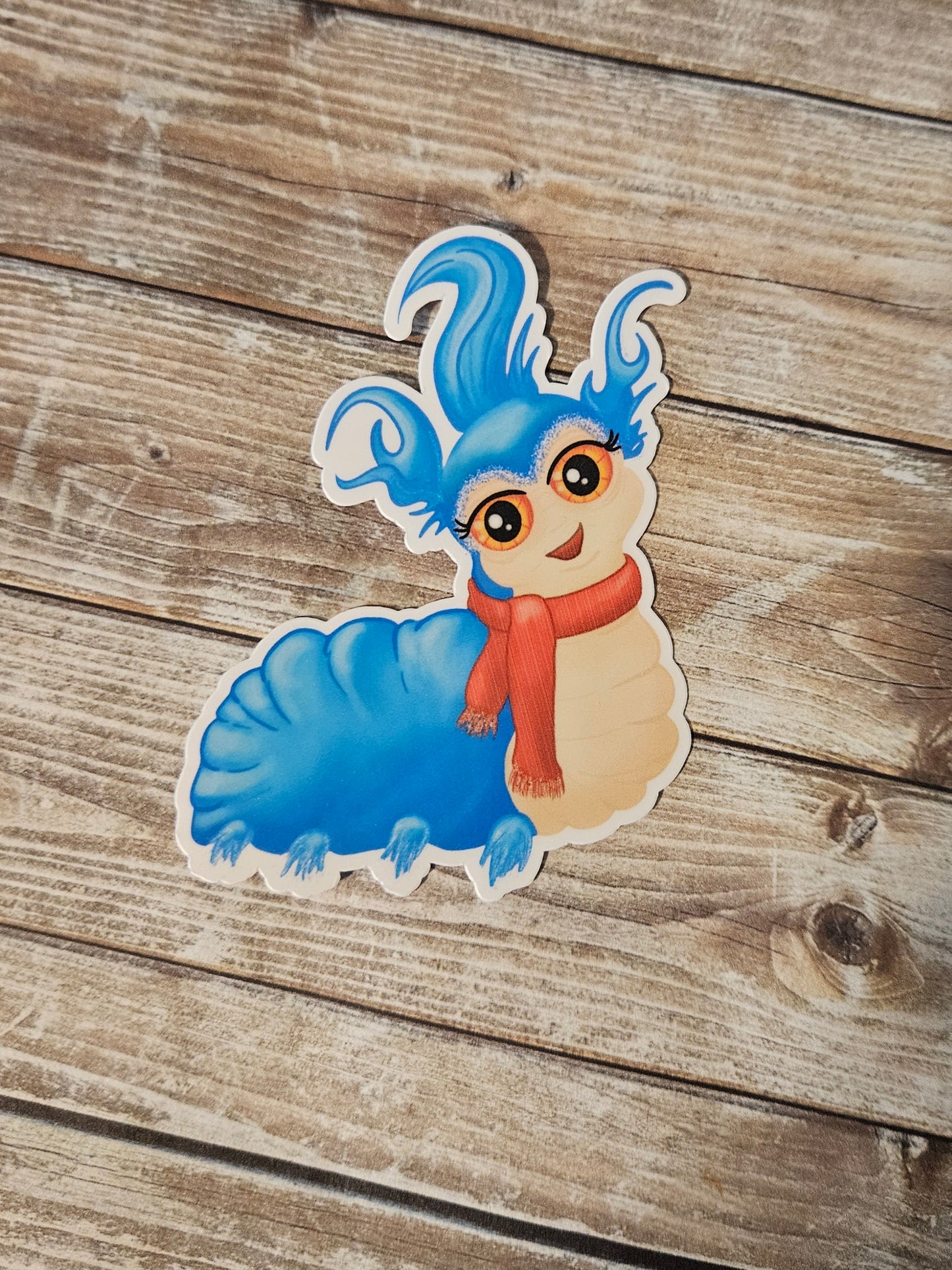 Blue worm sticker, nostalgia sticker for water bottle