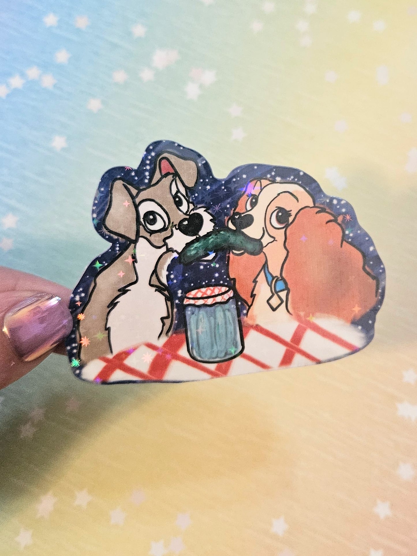 Bella Notte Pickle, cute dogs sharing a pickle scene sticker