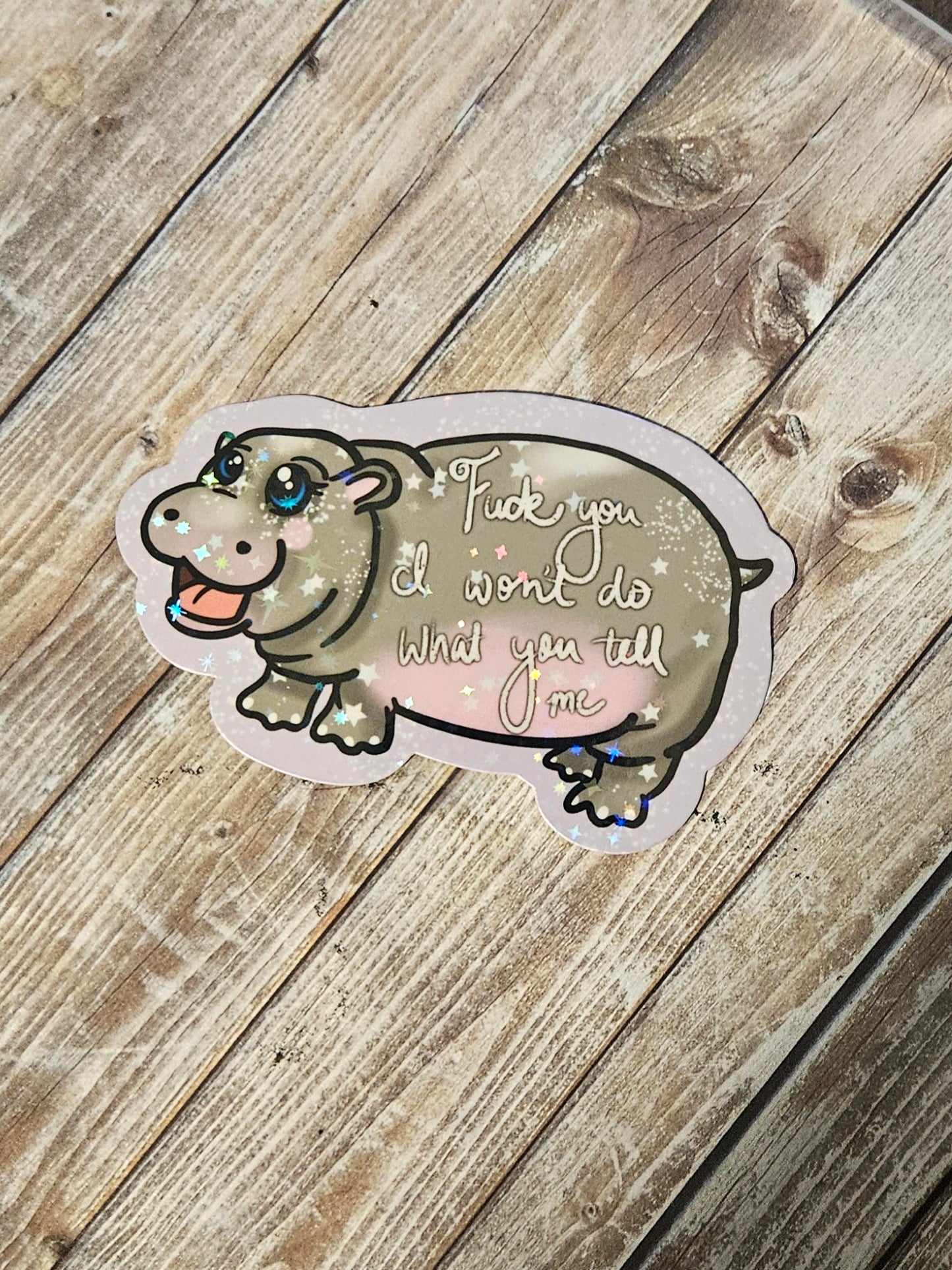 Naughty sweary baby hippo sticker !!cusswords included!!