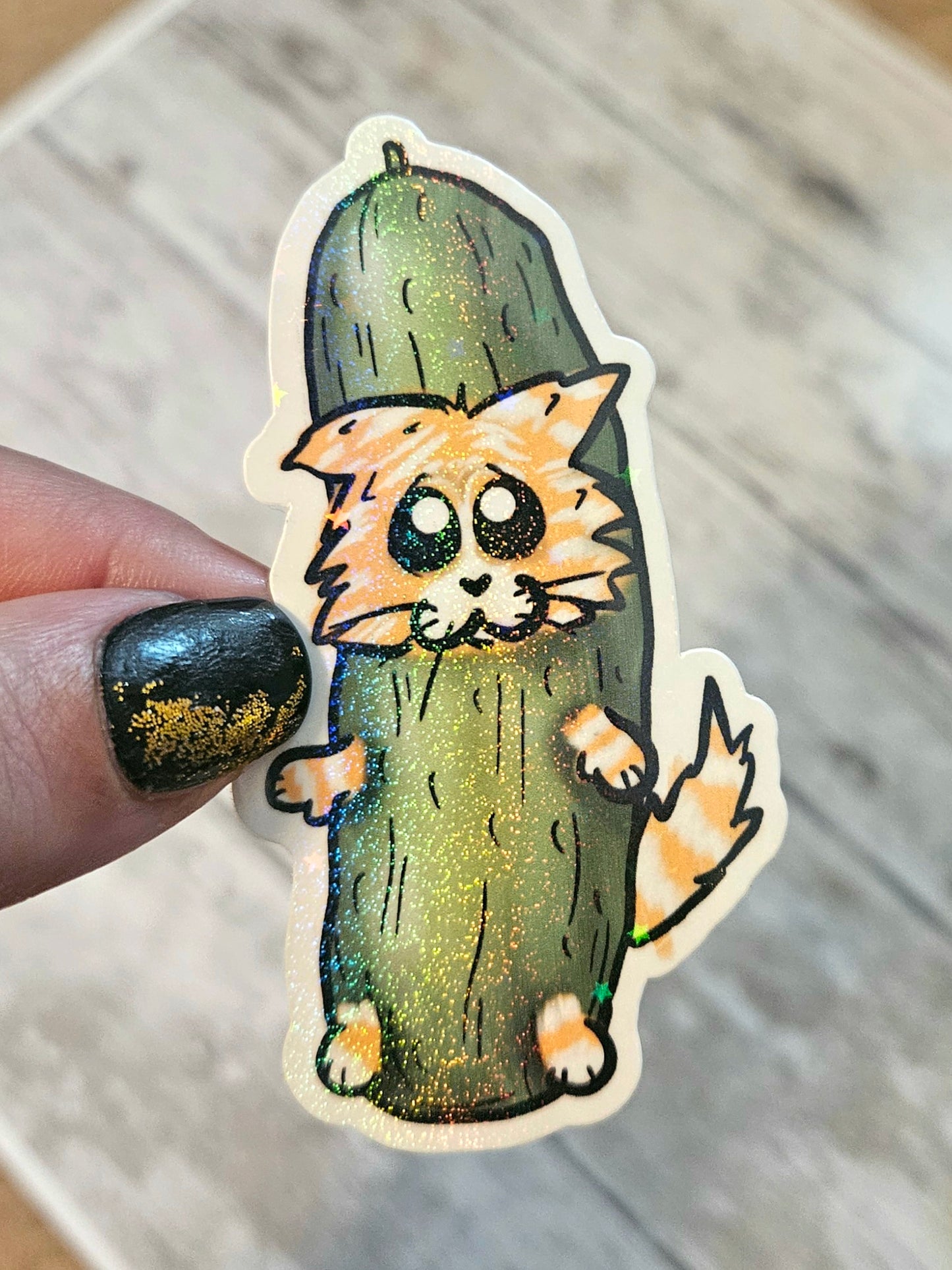 Sad lil pickle cat sticker for water bottle