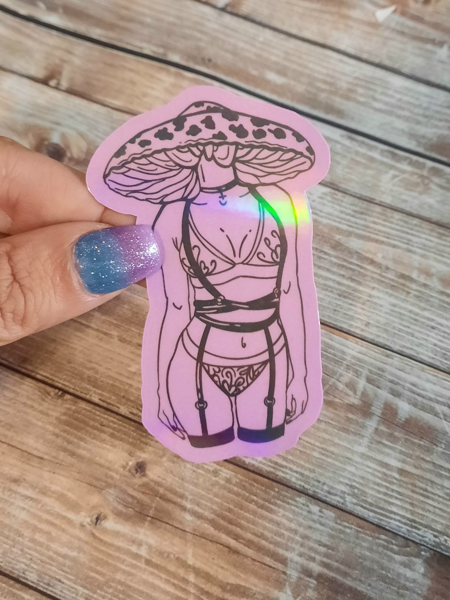 Glow in the dark Mushroom head lady sticker