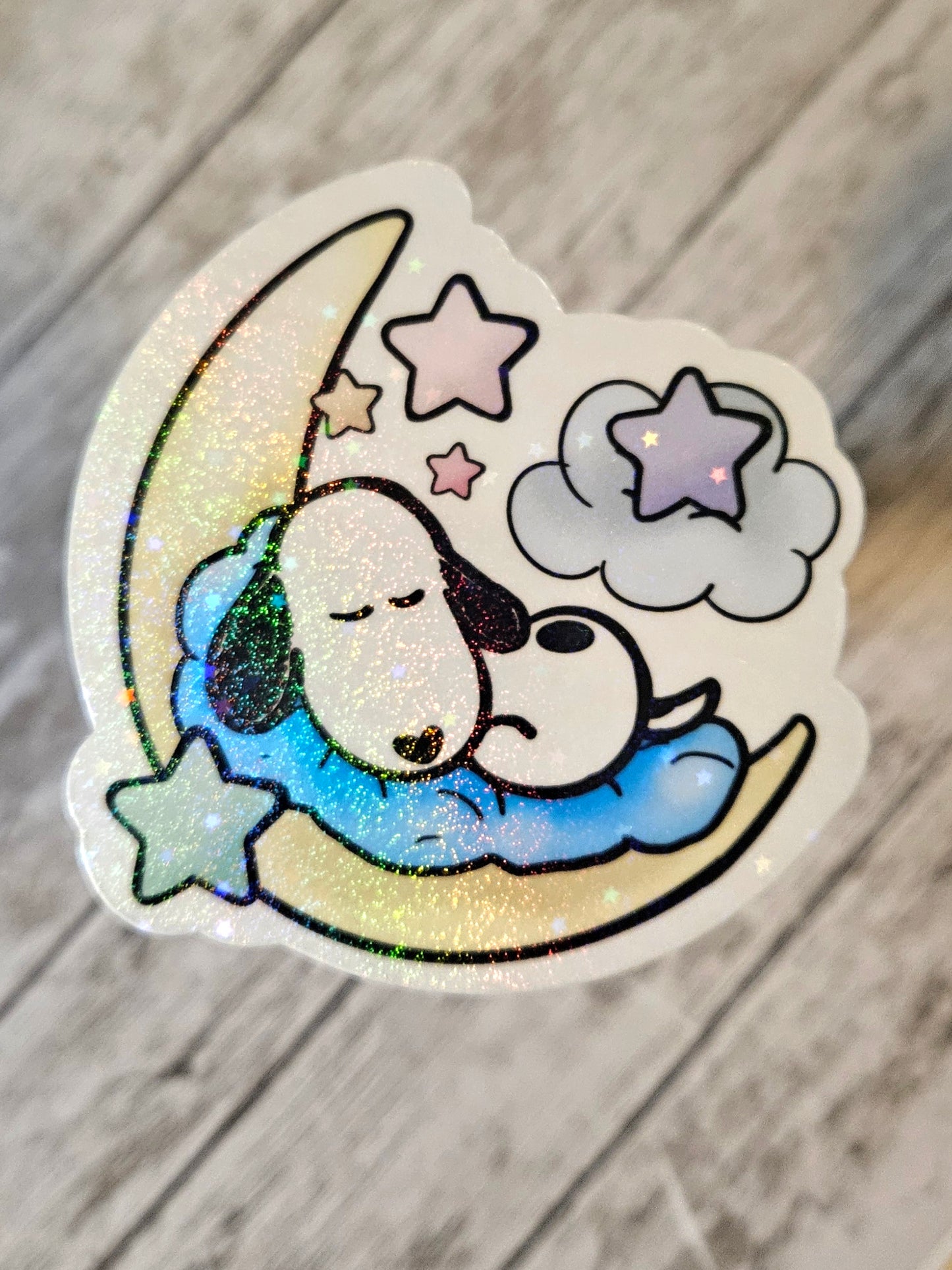 Cute sleeping cartoon white dog with moon and stars sticker for water bottle