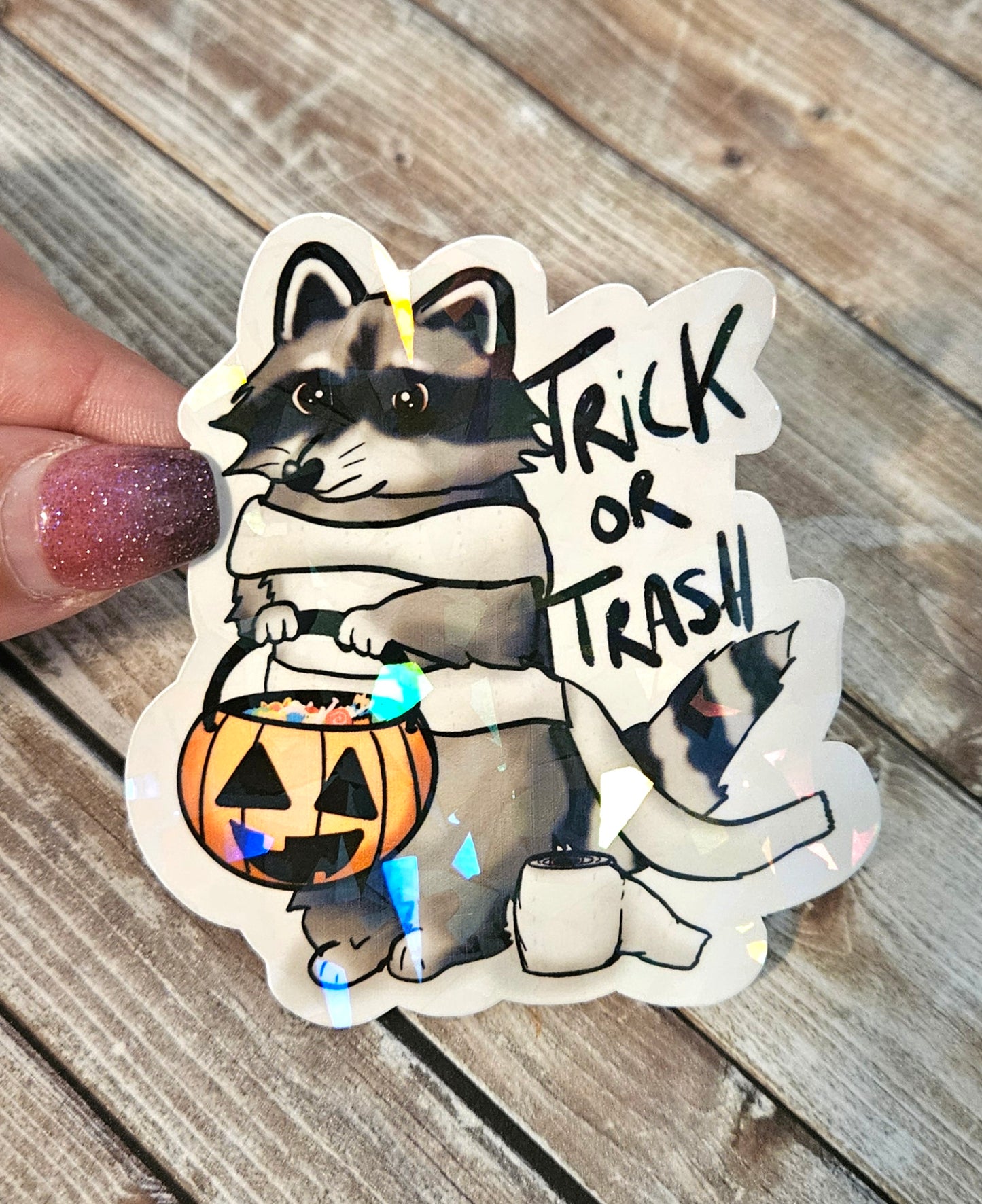 Trick or trash racoon sticker