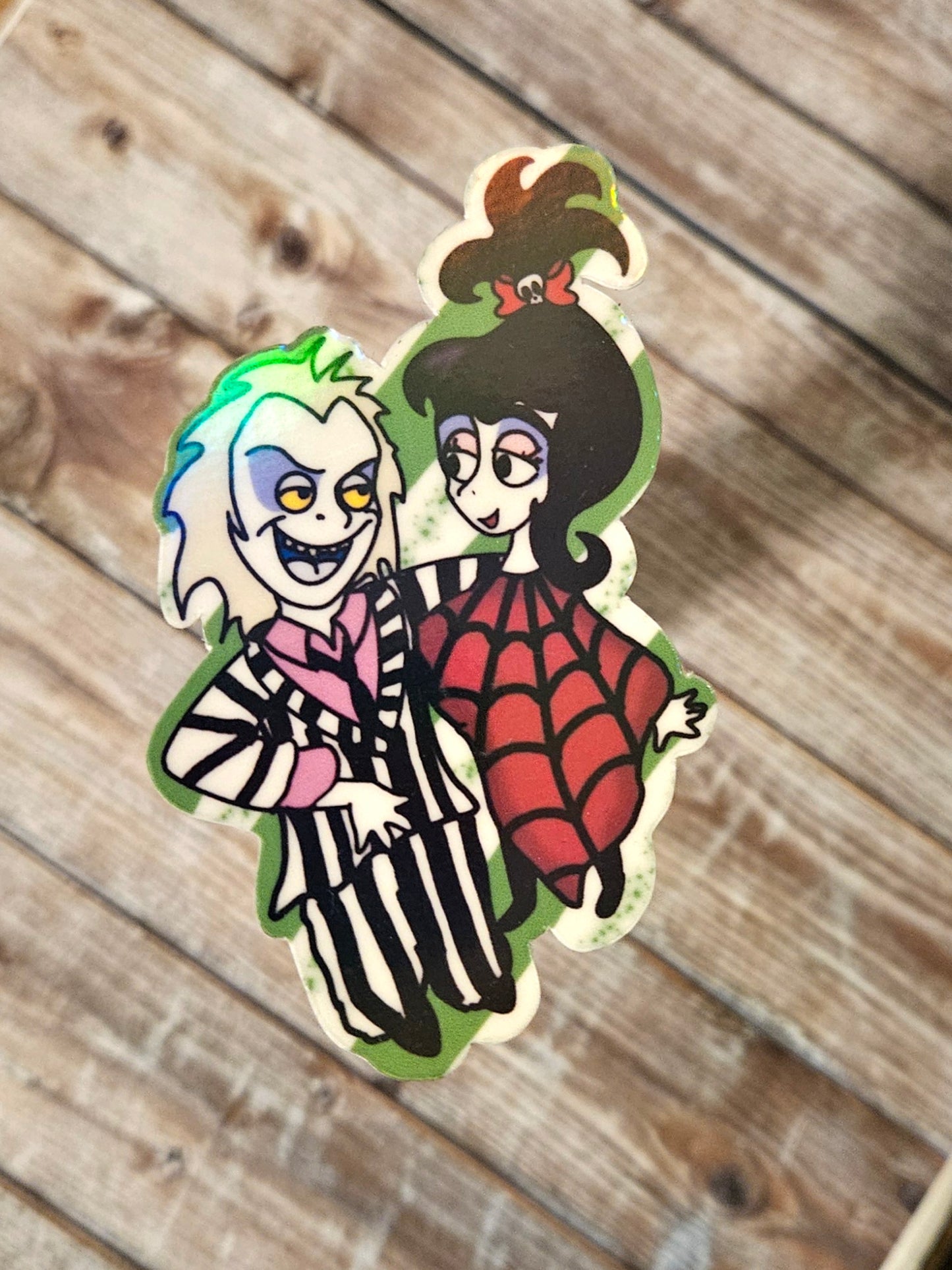 Beetle guy and goth girl cartoon sticker