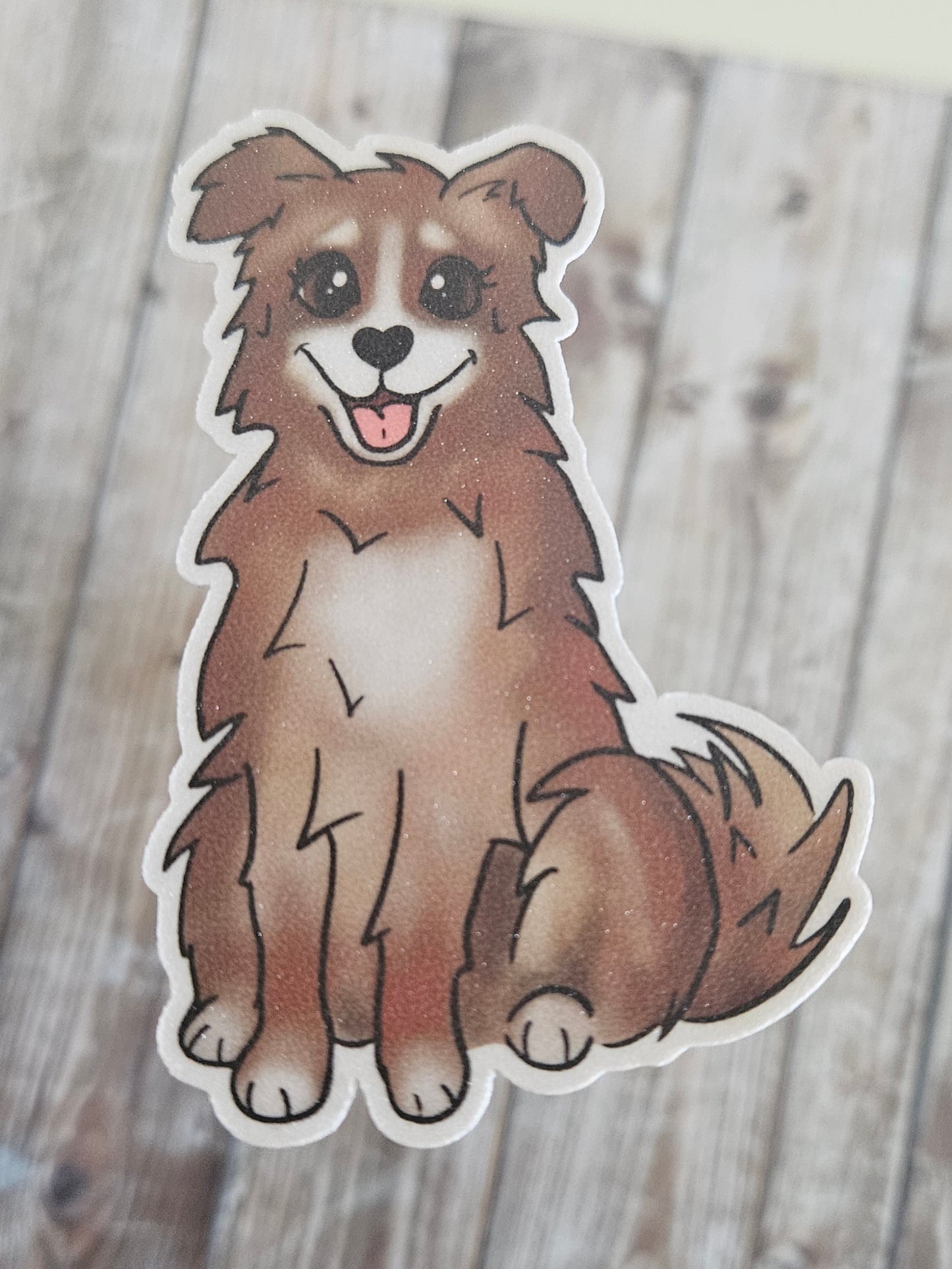 Adorable brown Australian Shepard dog sticker for water bottle, Aussie dog sticker for laptop