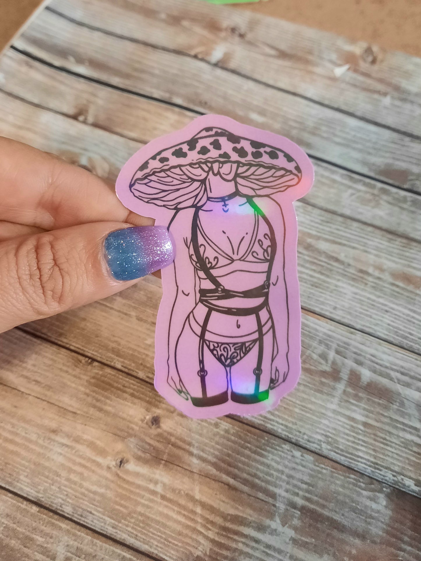 Glow in the dark Mushroom head lady sticker