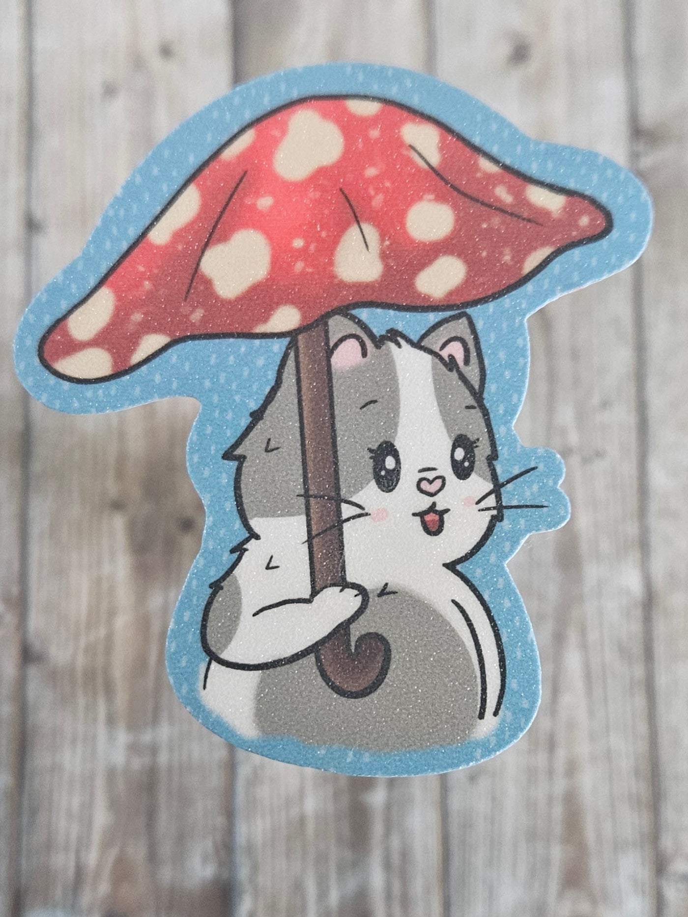 Cute mushroom umbrella kitty sticker for water bottle
