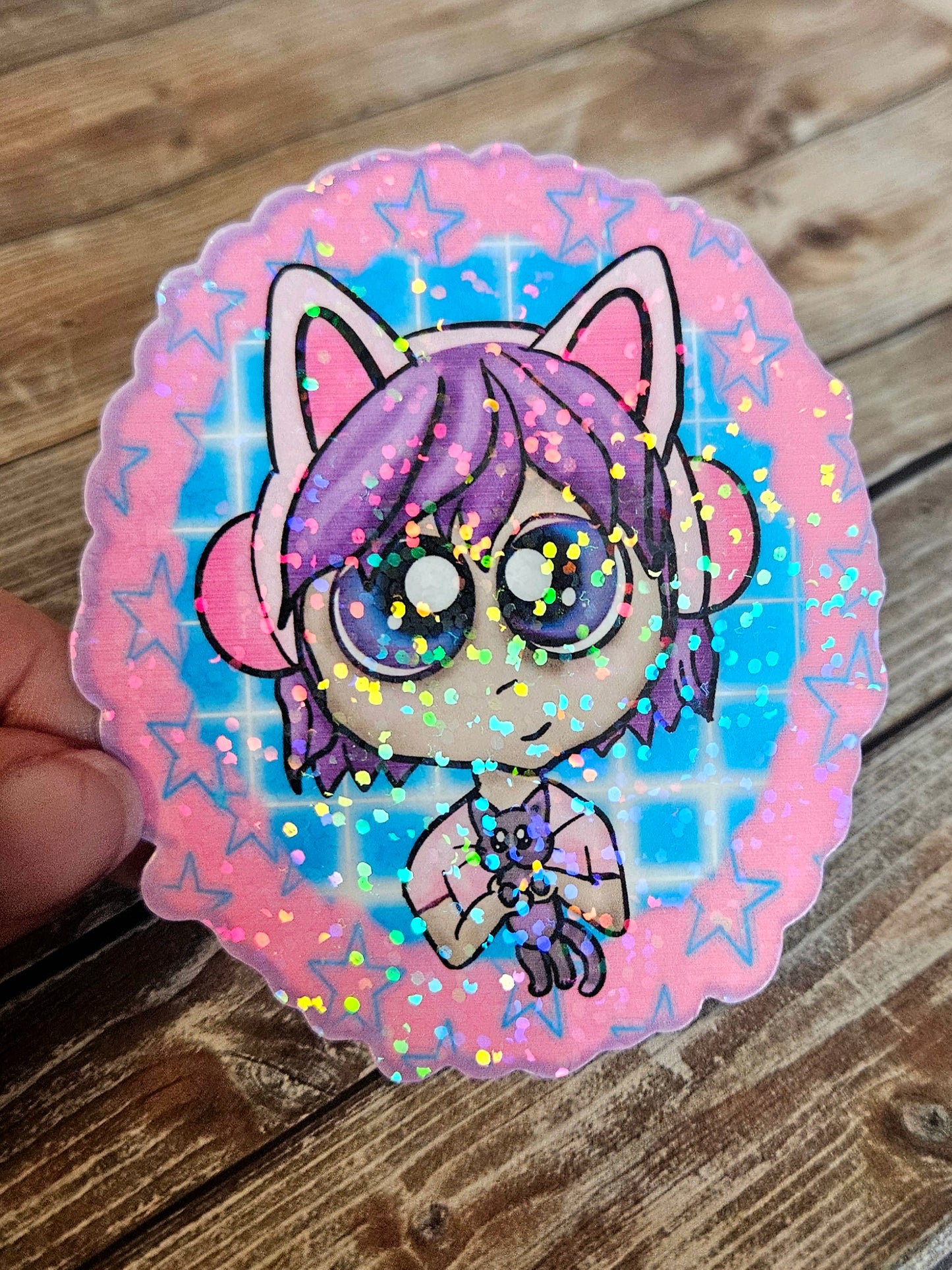 Cute cartoon girl with kitten sticker for water bottle