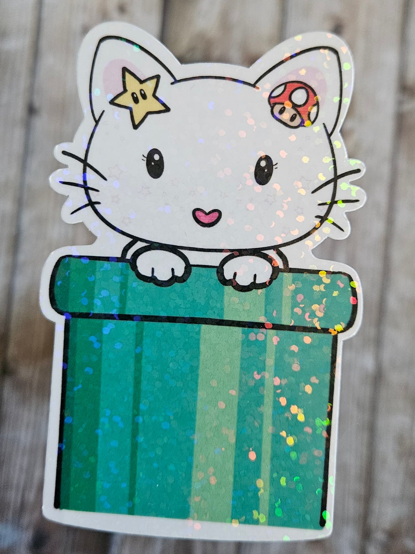 Kitty in a video game tube sticker for water bottle