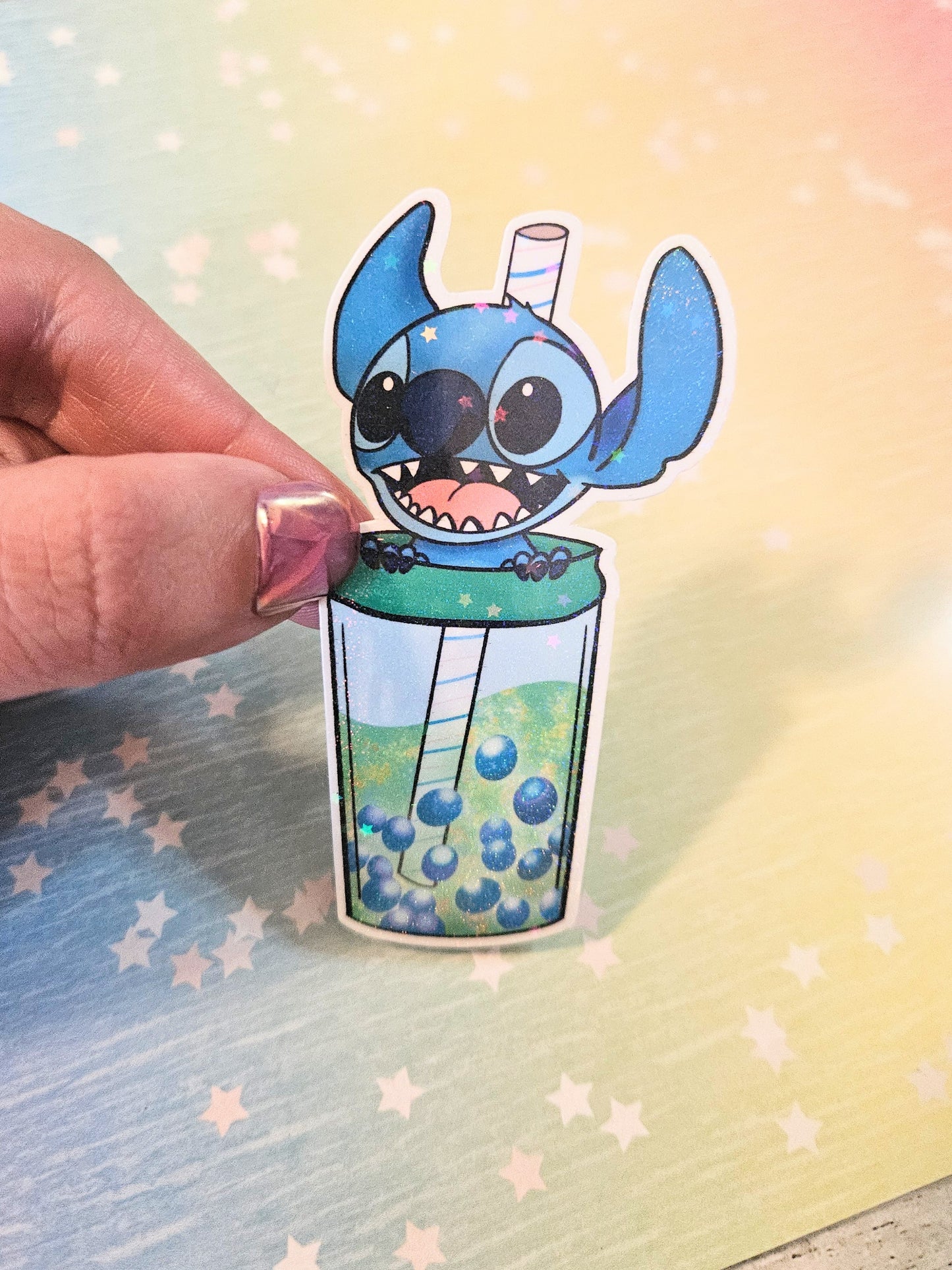 Blue alien cutie boba sticker