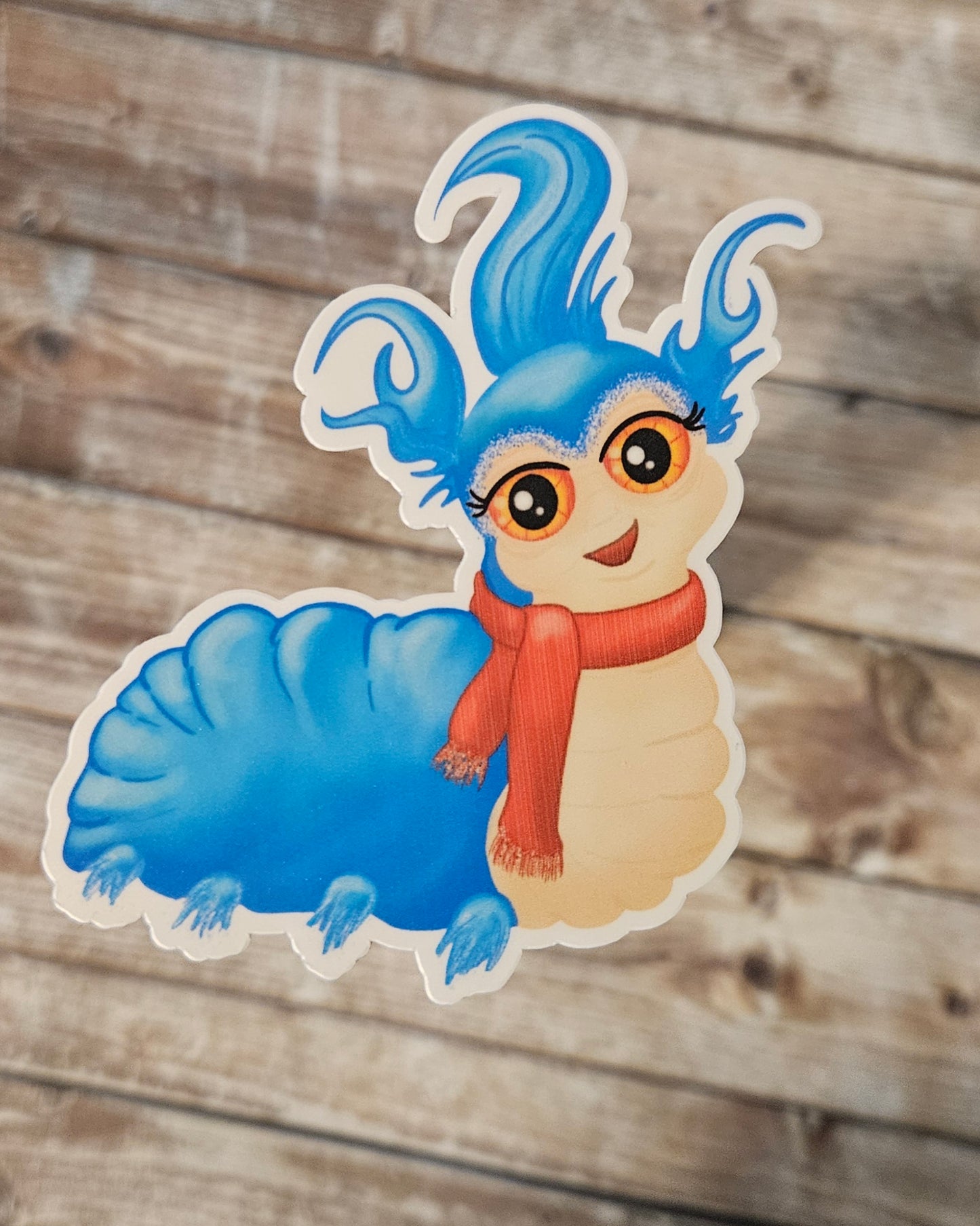 Blue worm sticker, nostalgia sticker for water bottle