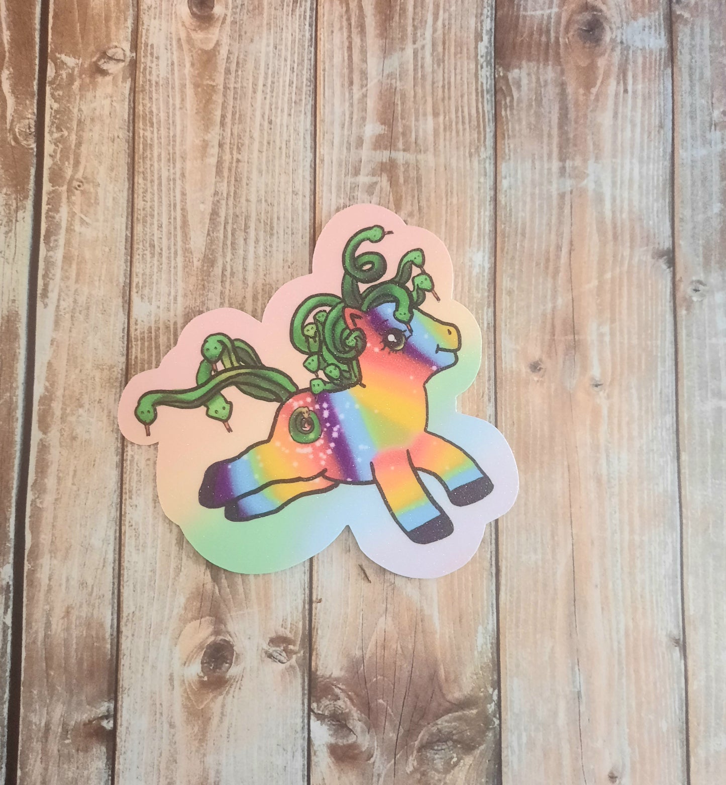Medusa pony sticker, rainbow pony with Medusa snake hair sticker for water bottle