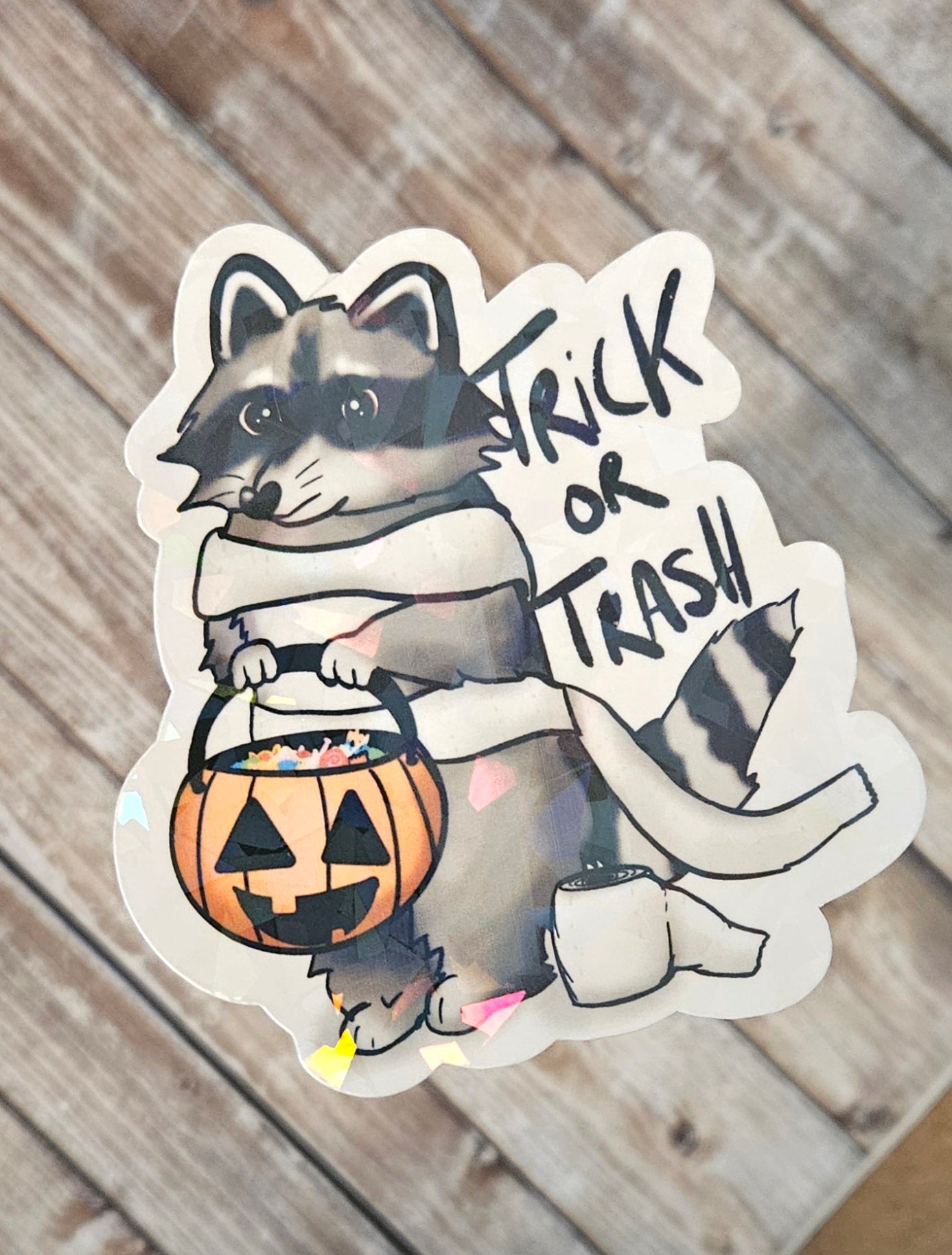 Trick or trash racoon sticker