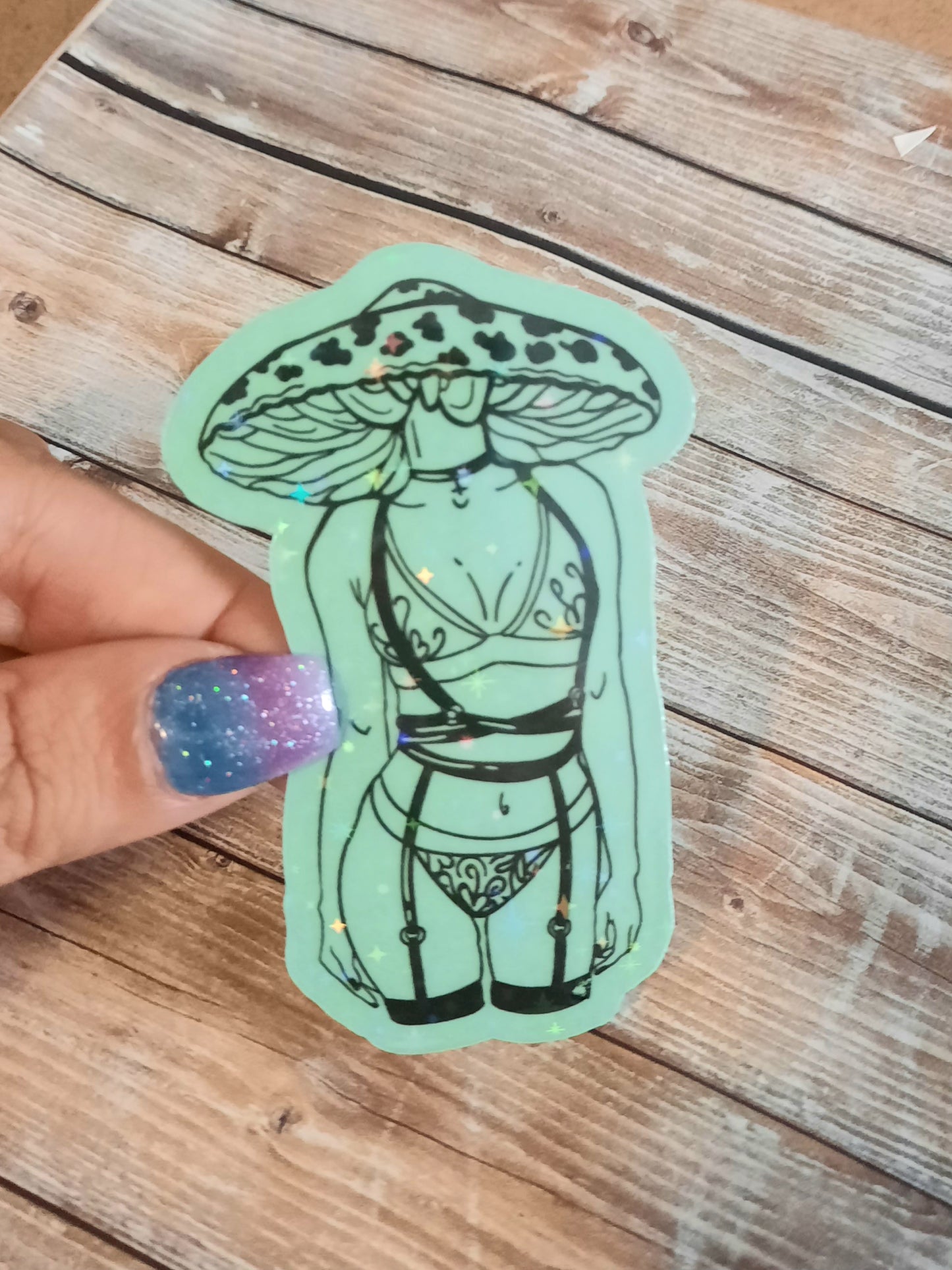 Glow in the dark Mushroom head lady sticker
