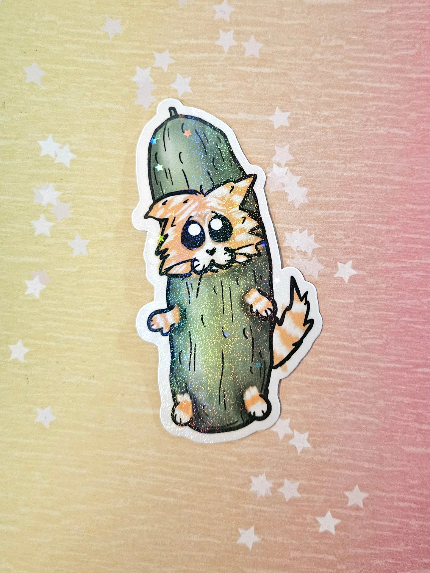Sad lil pickle cat sticker for water bottle