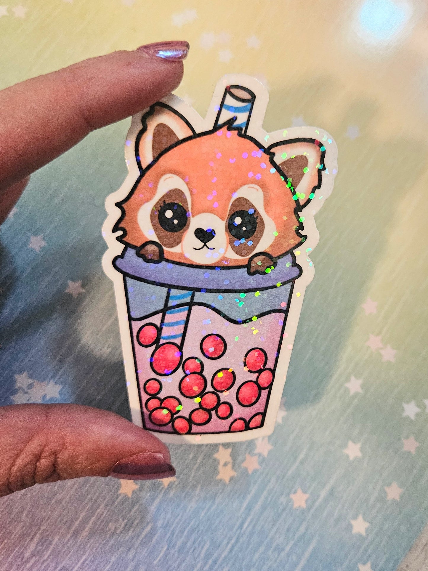 Adorable red panda boba sticker