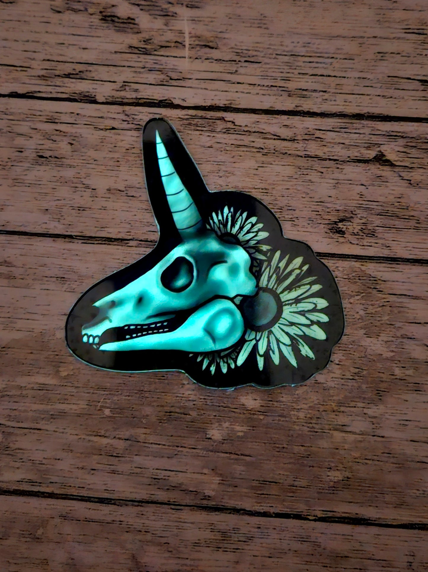 Glow in the dark unicorn skull sticker