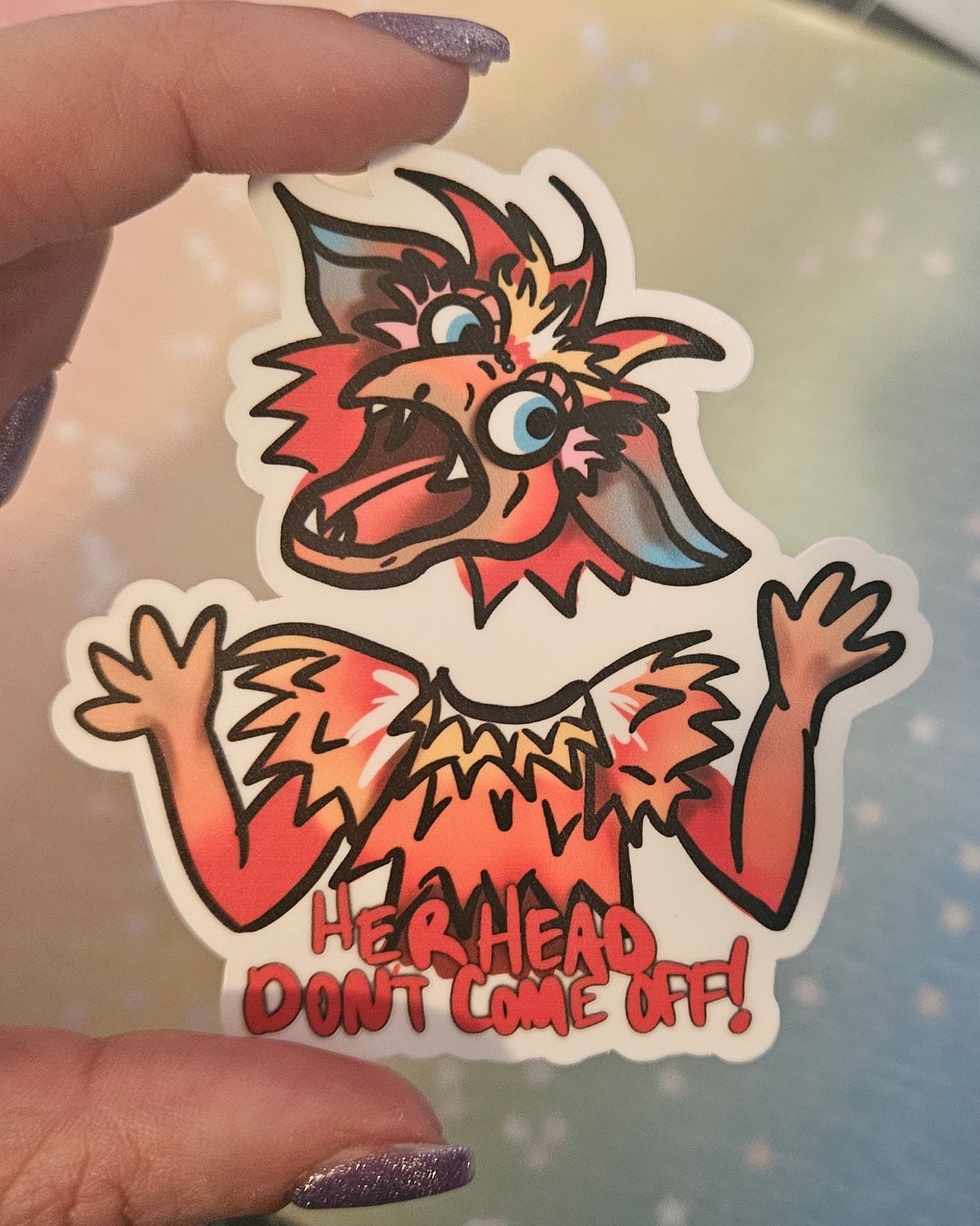"Her head don't come off" sticker for water bottle and laptop