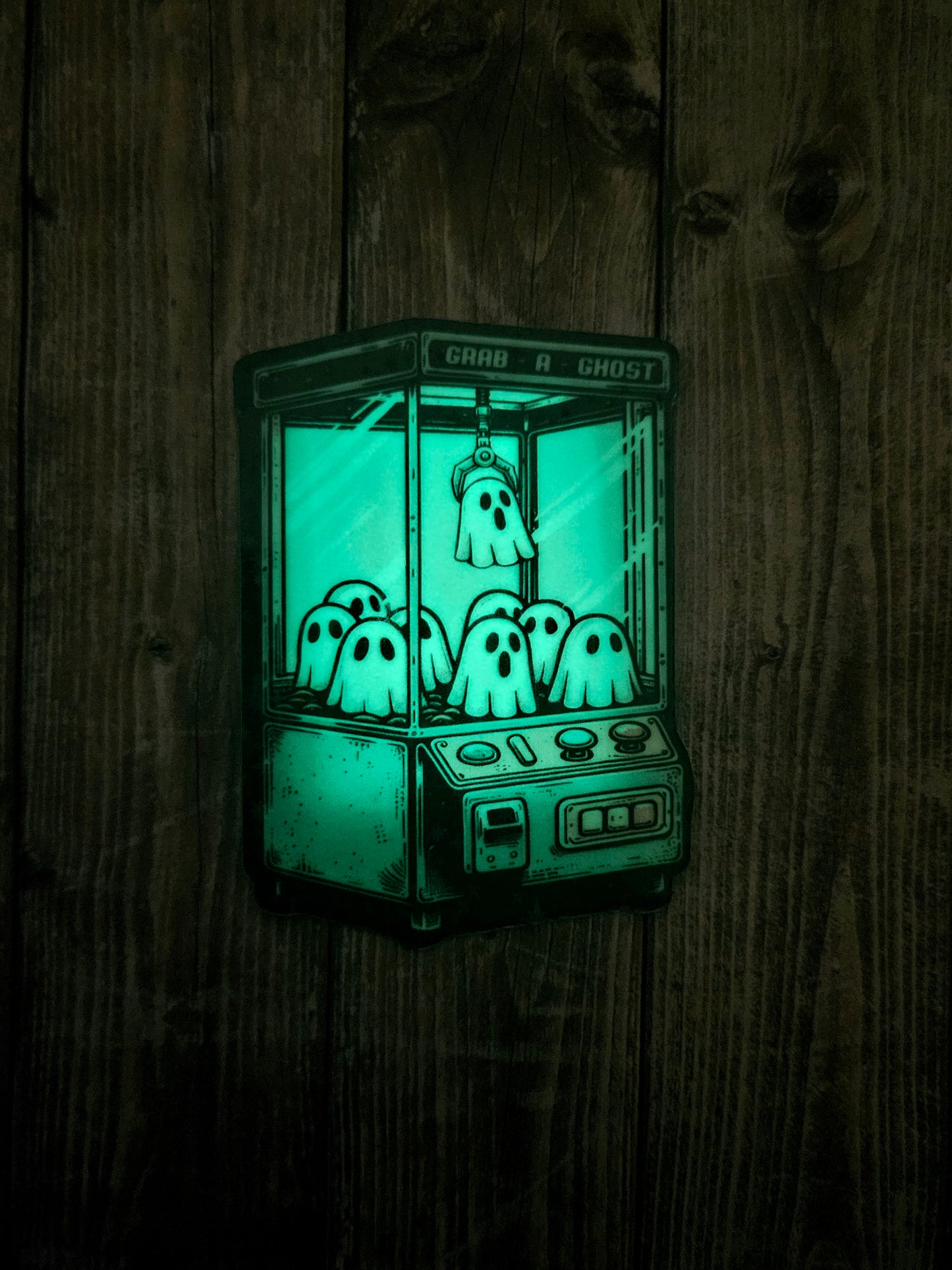 Glow in the dark ghost claw machine sticker for water bottle or laptop
