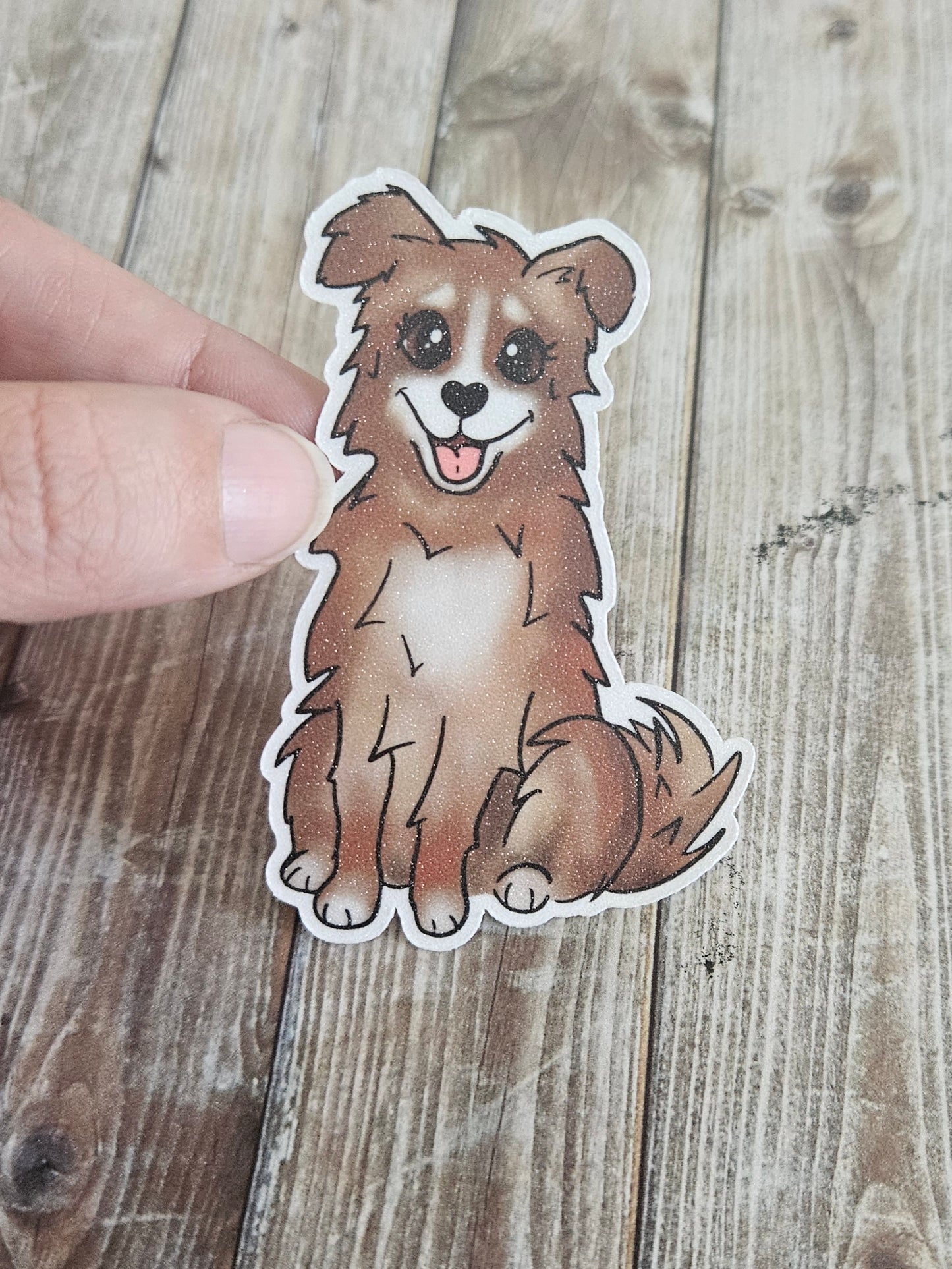 Adorable brown Australian Shepard dog sticker for water bottle, Aussie dog sticker for laptop