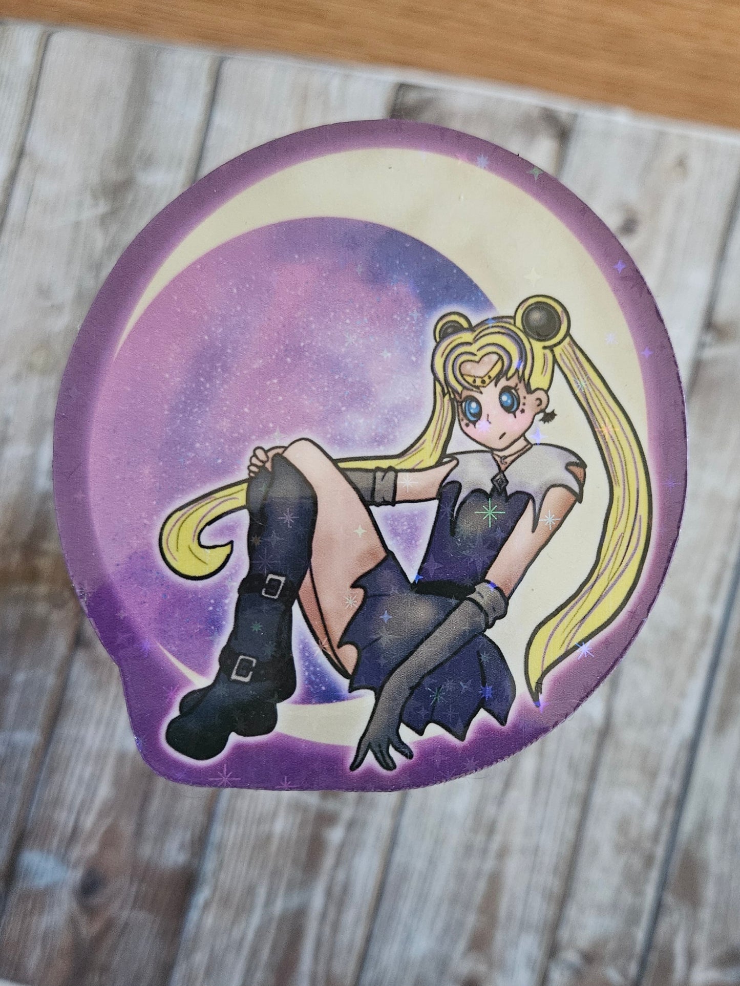 Moon girl sitting on a crescent moon sticker for water bottle