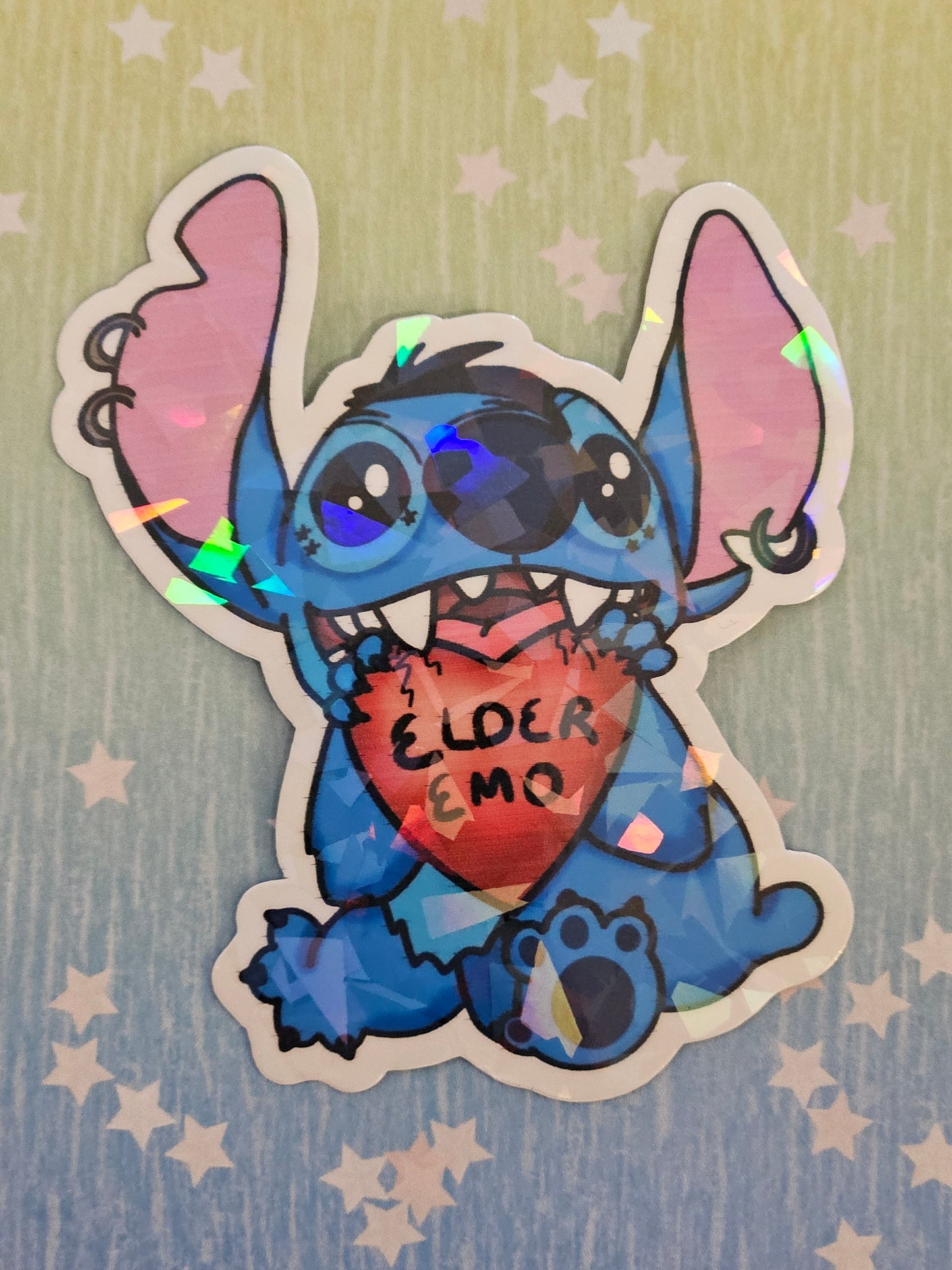 Elder emo cute little blue alien sticker for water bottle