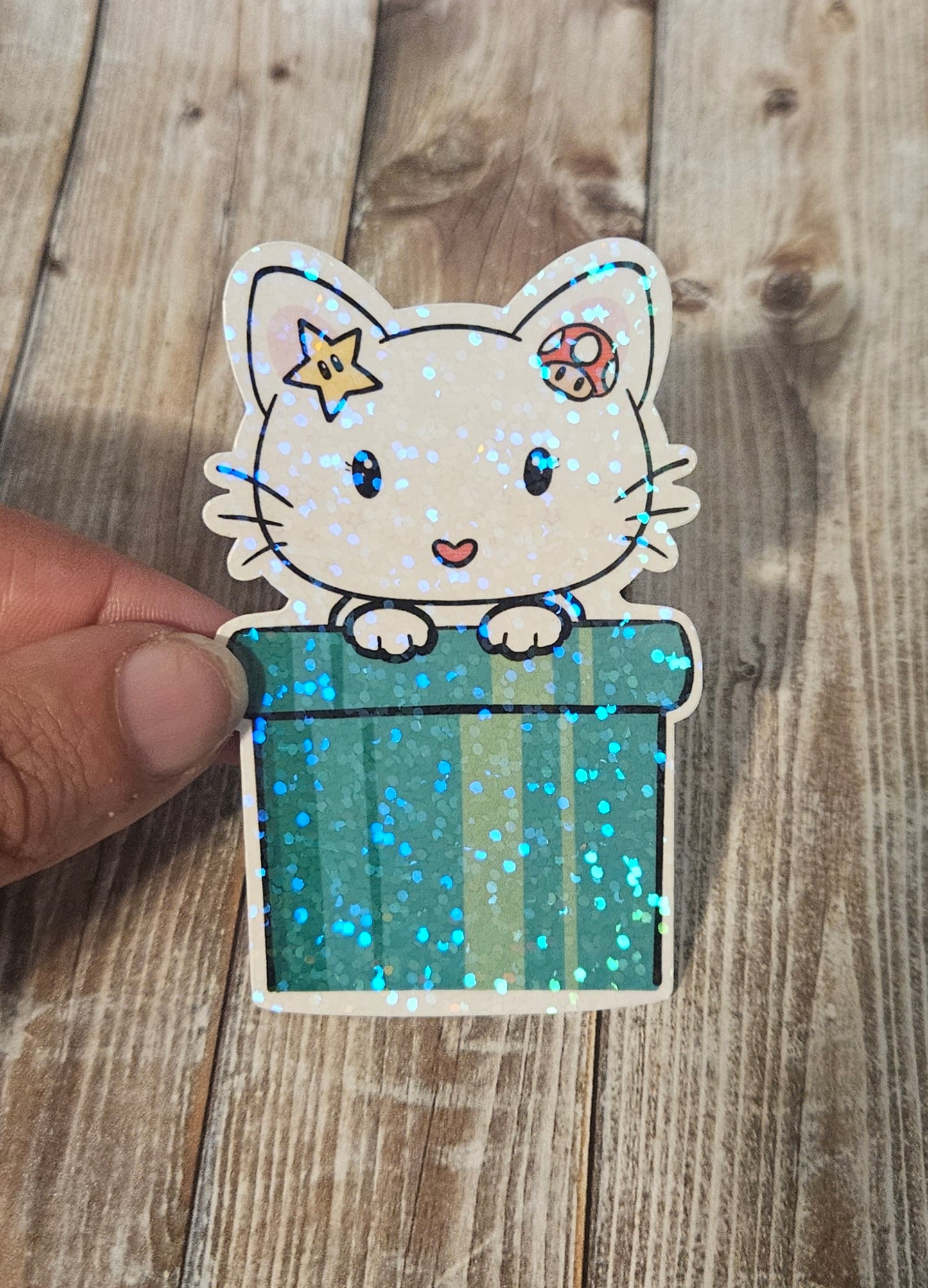Kitty in a video game tube sticker for water bottle