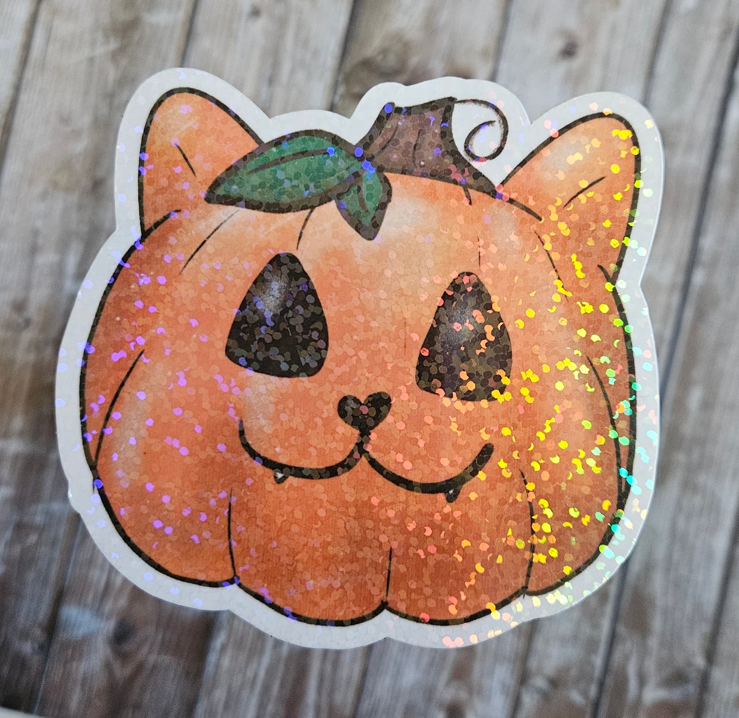Pumpkin cat sticker for water bottle, cute sparkly cat sticker for laptop