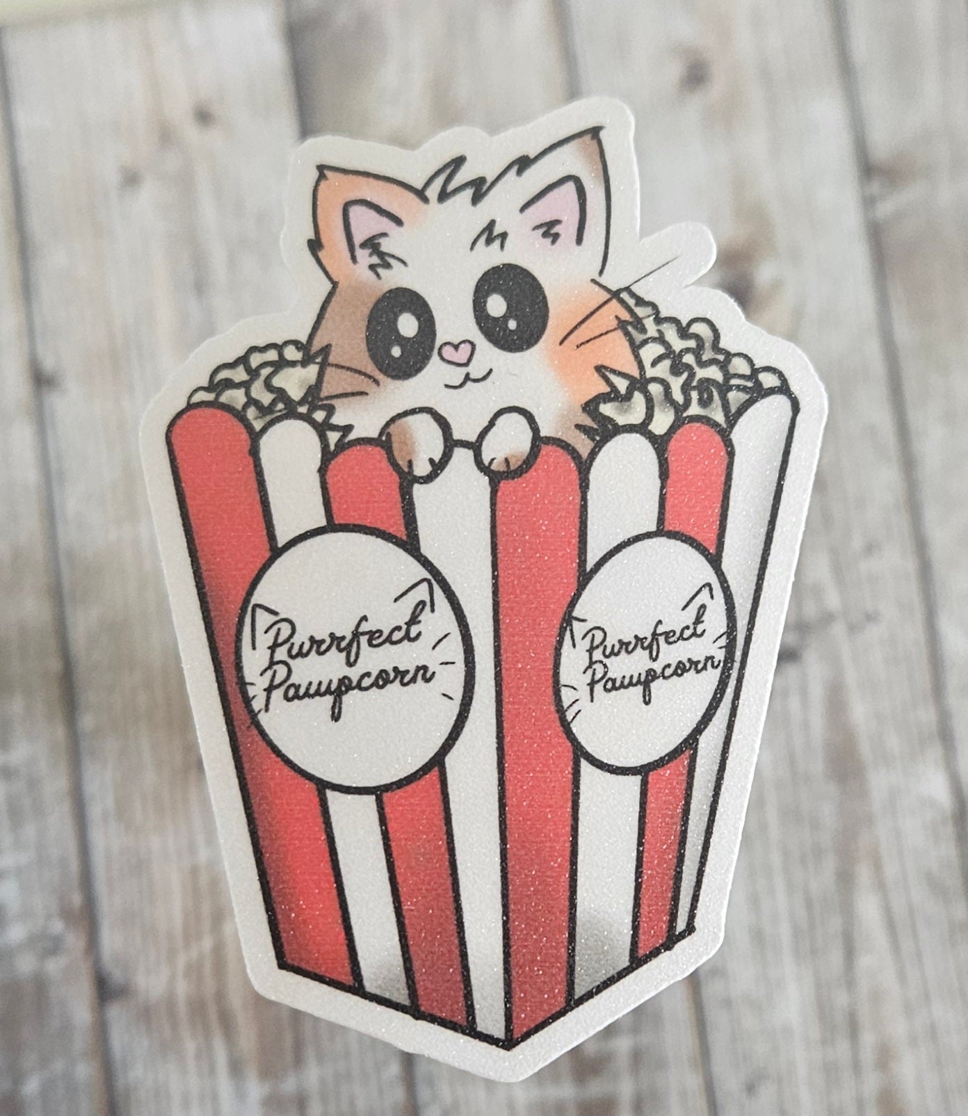 Cute calico popcorn kitty sticker for water bottle