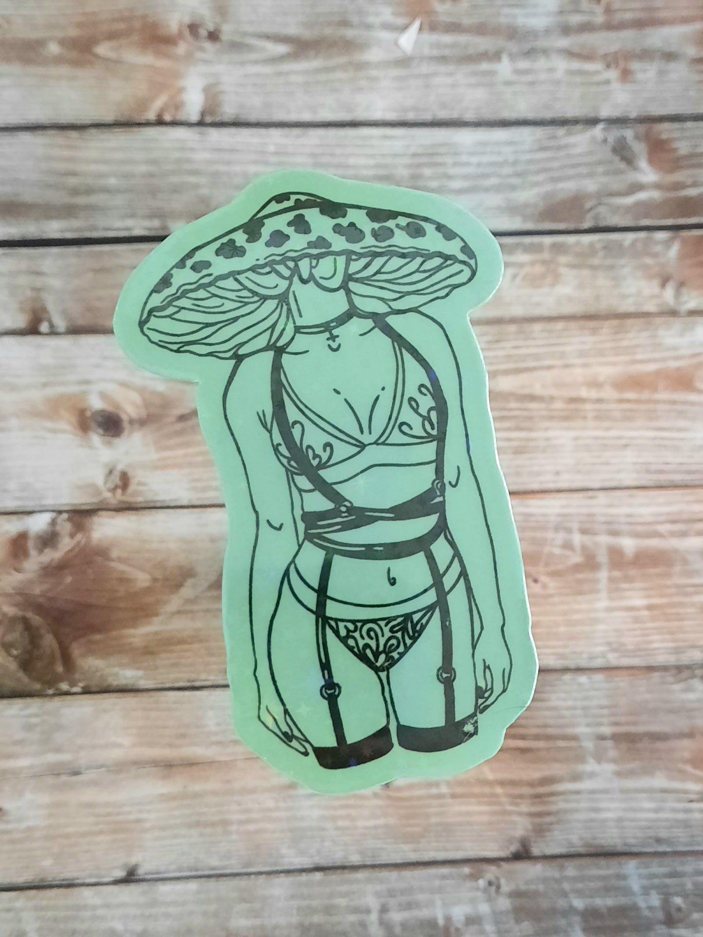 Glow in the dark Mushroom head lady sticker