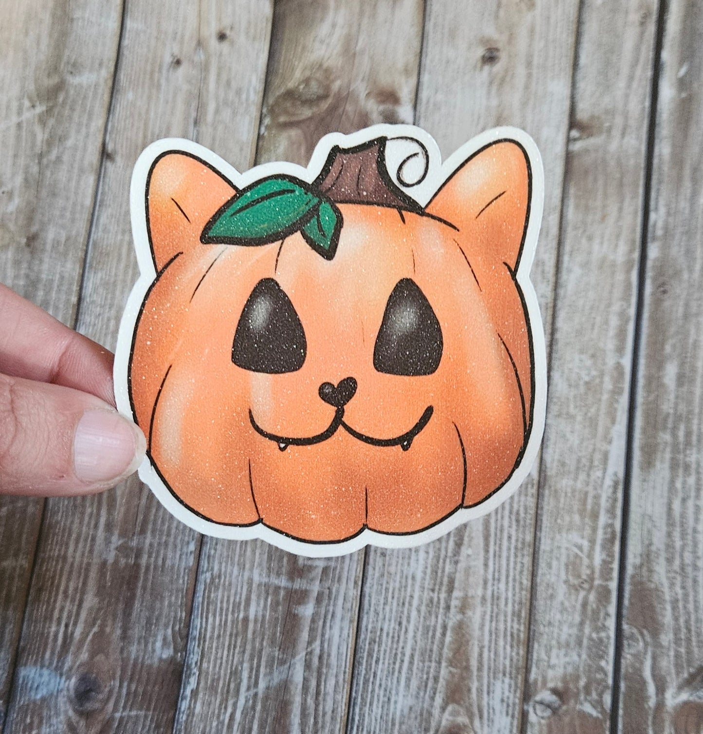 Pumpkin cat sticker for water bottle, cute sparkly cat sticker for laptop