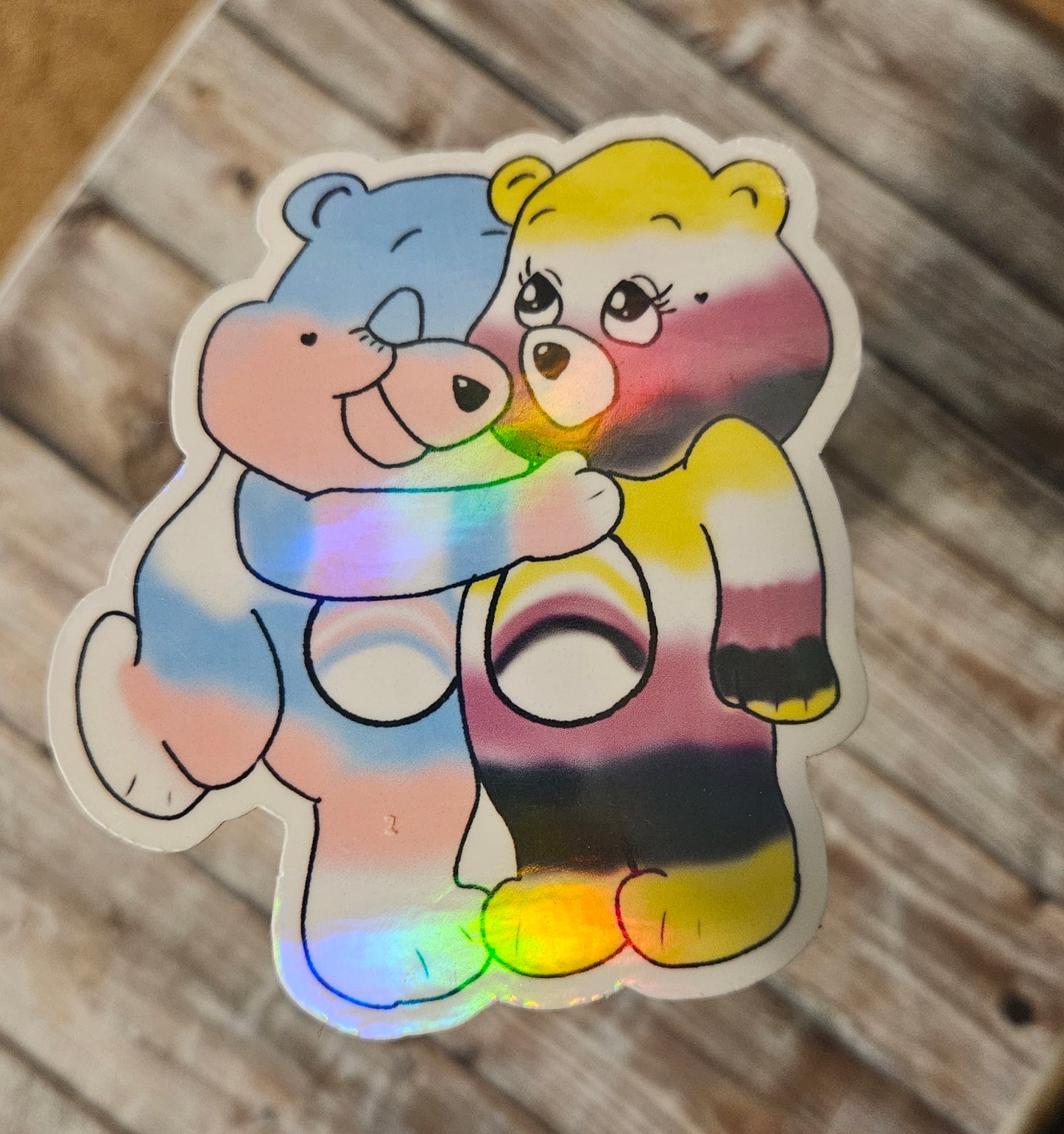 Trans and nonbinary colors hugging bears sticker