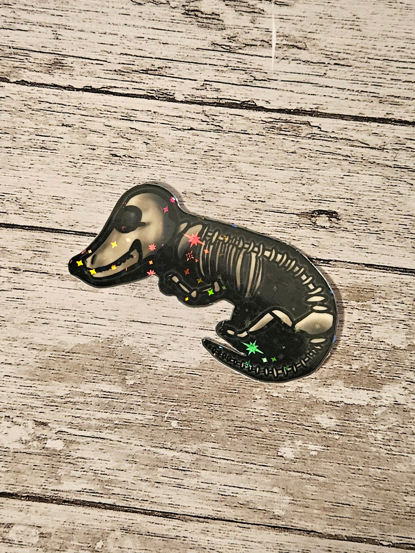 Glow in the dark dachsund skeleton sticker