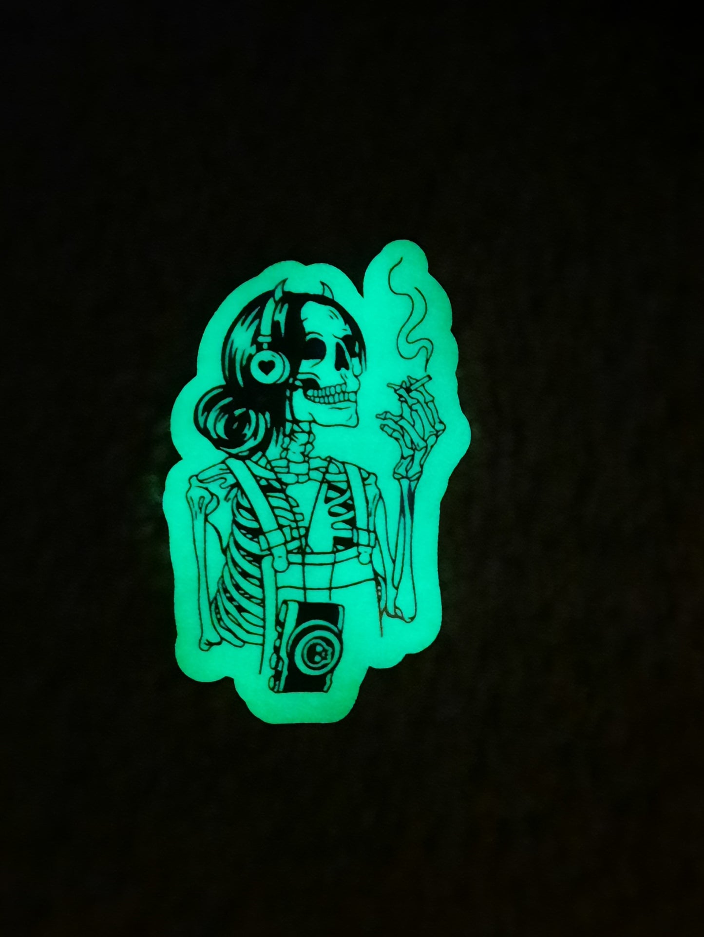 Smoking skeleton glow in the dark sticker