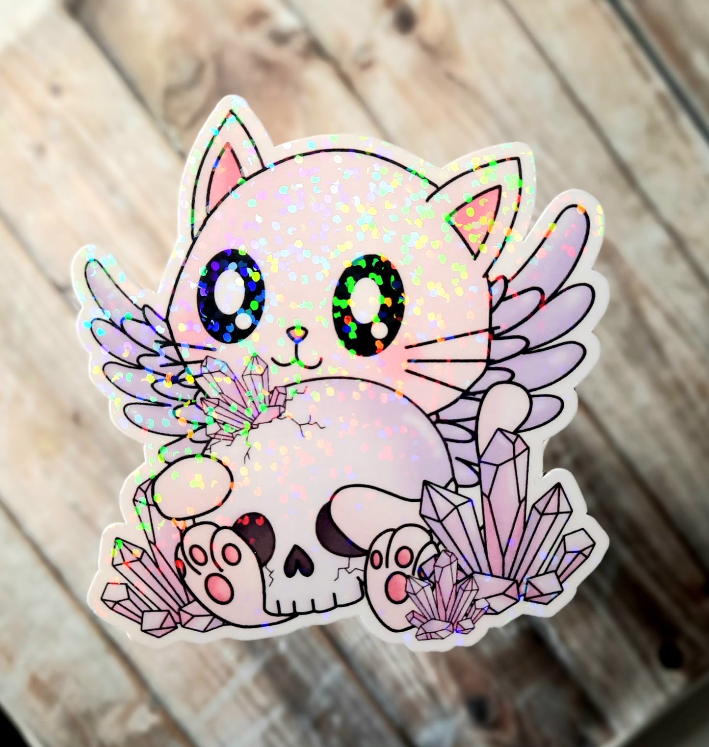 Kitty with skull and crystals sticker