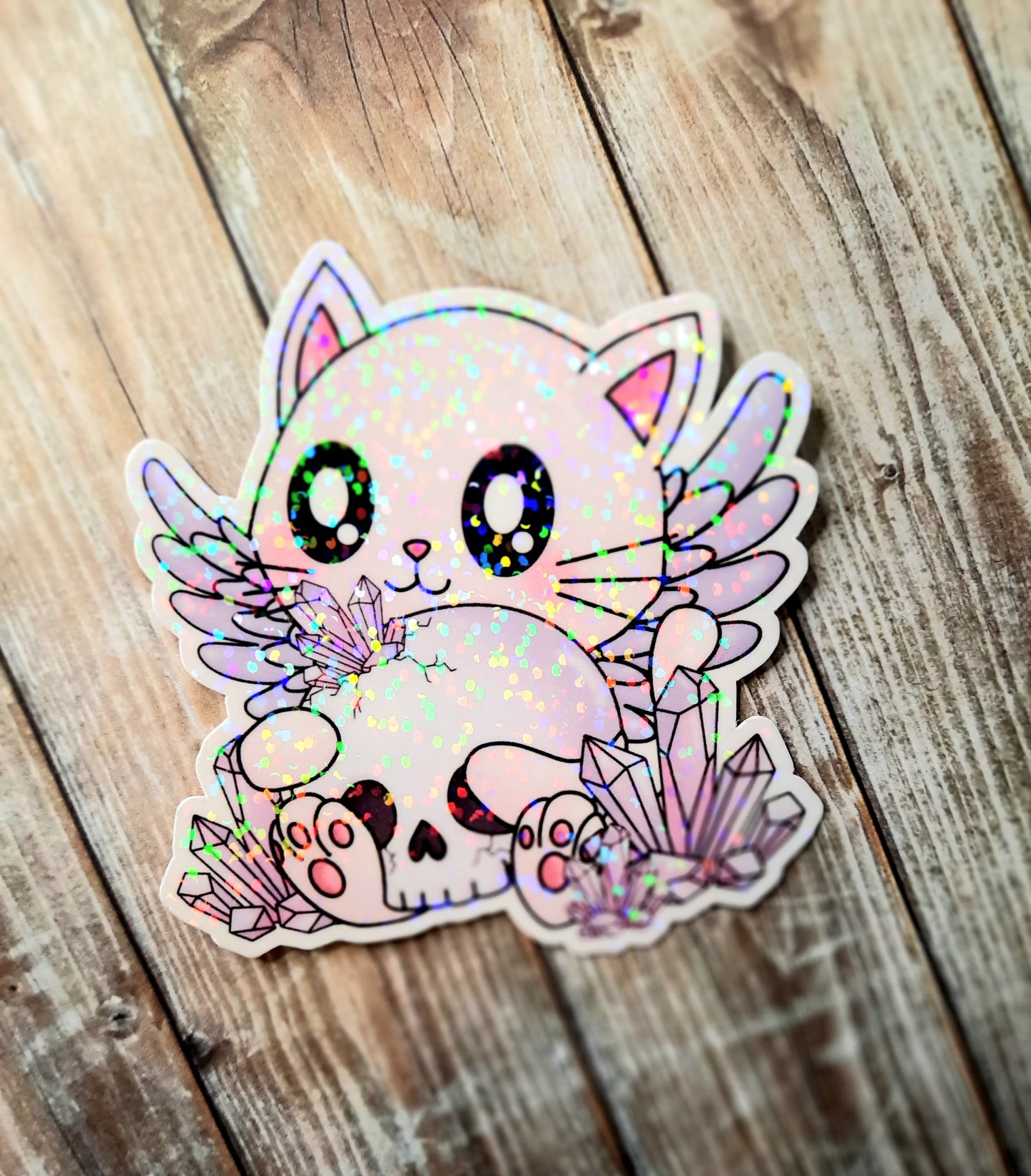 Kitty with skull and crystals sticker