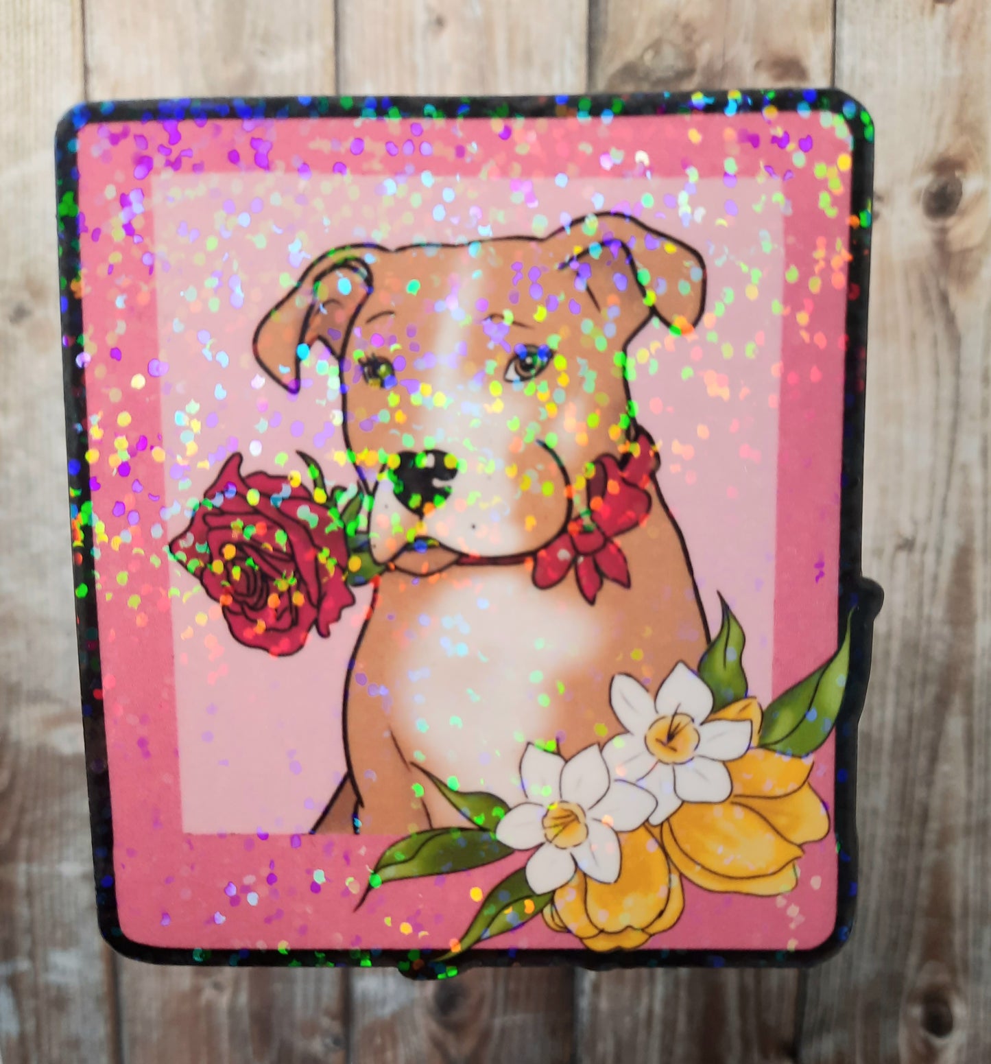 Tan and white pitbull sticker