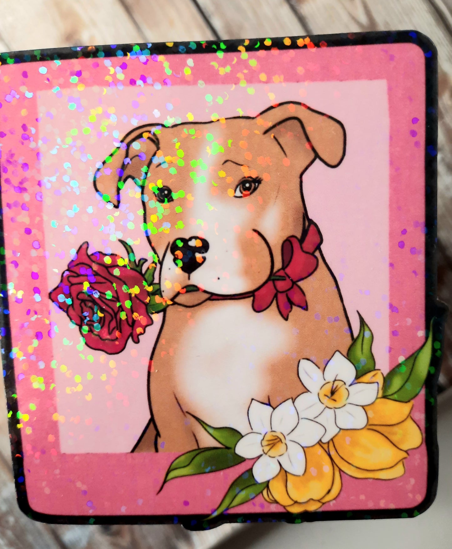 Tan and white pitbull sticker
